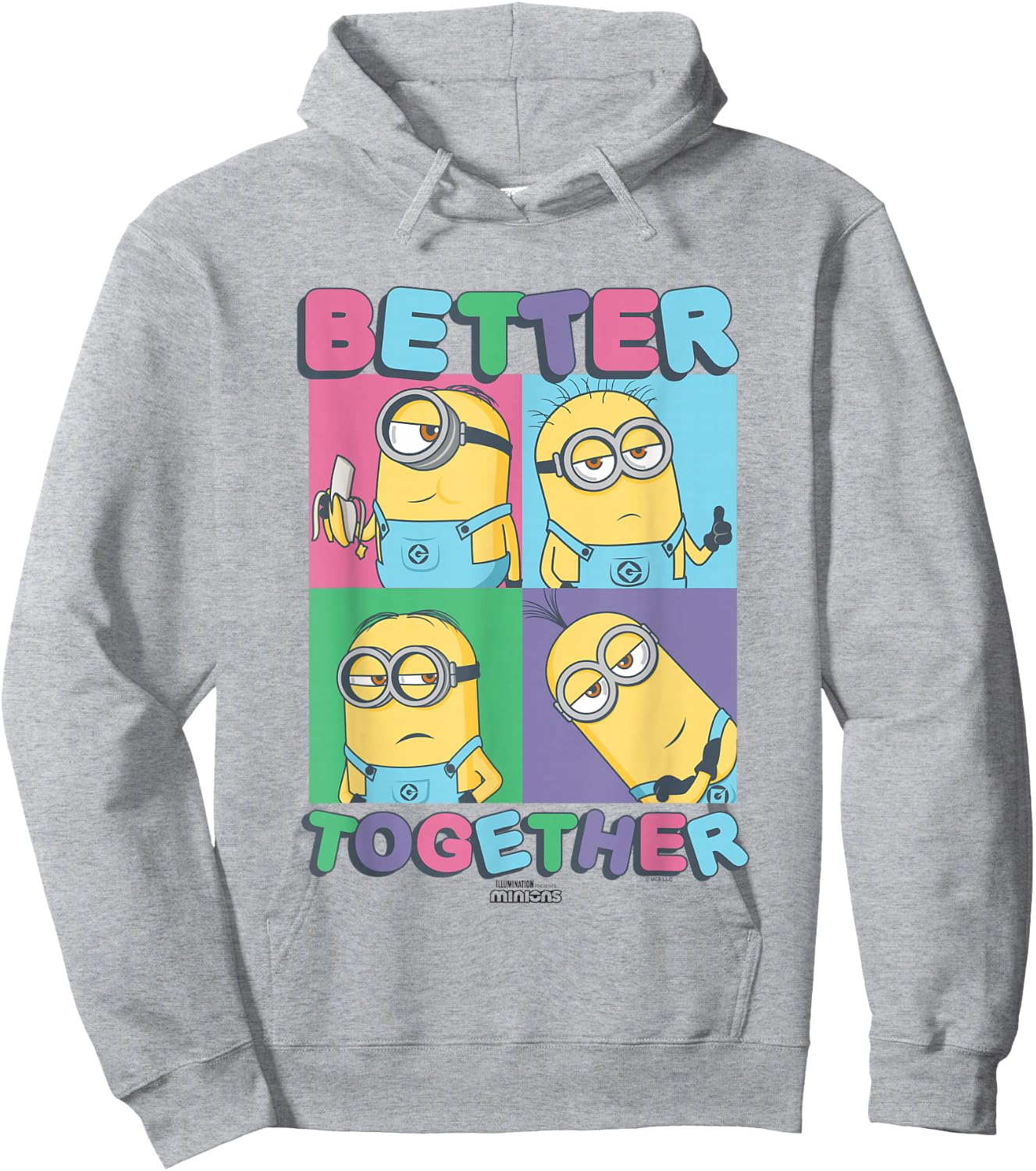 Minions Better Together Group Shot Vintage Big Chest Panels Hoodie - Hoodie | Ash