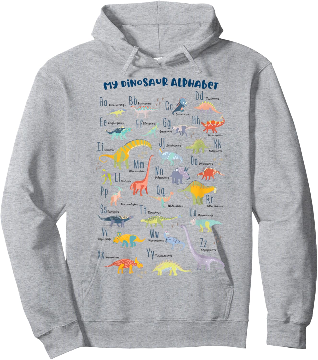 ABC Dino Identification A-Z Types of Dinosaurs Alphabet Hoodie - Hoodie | Ash