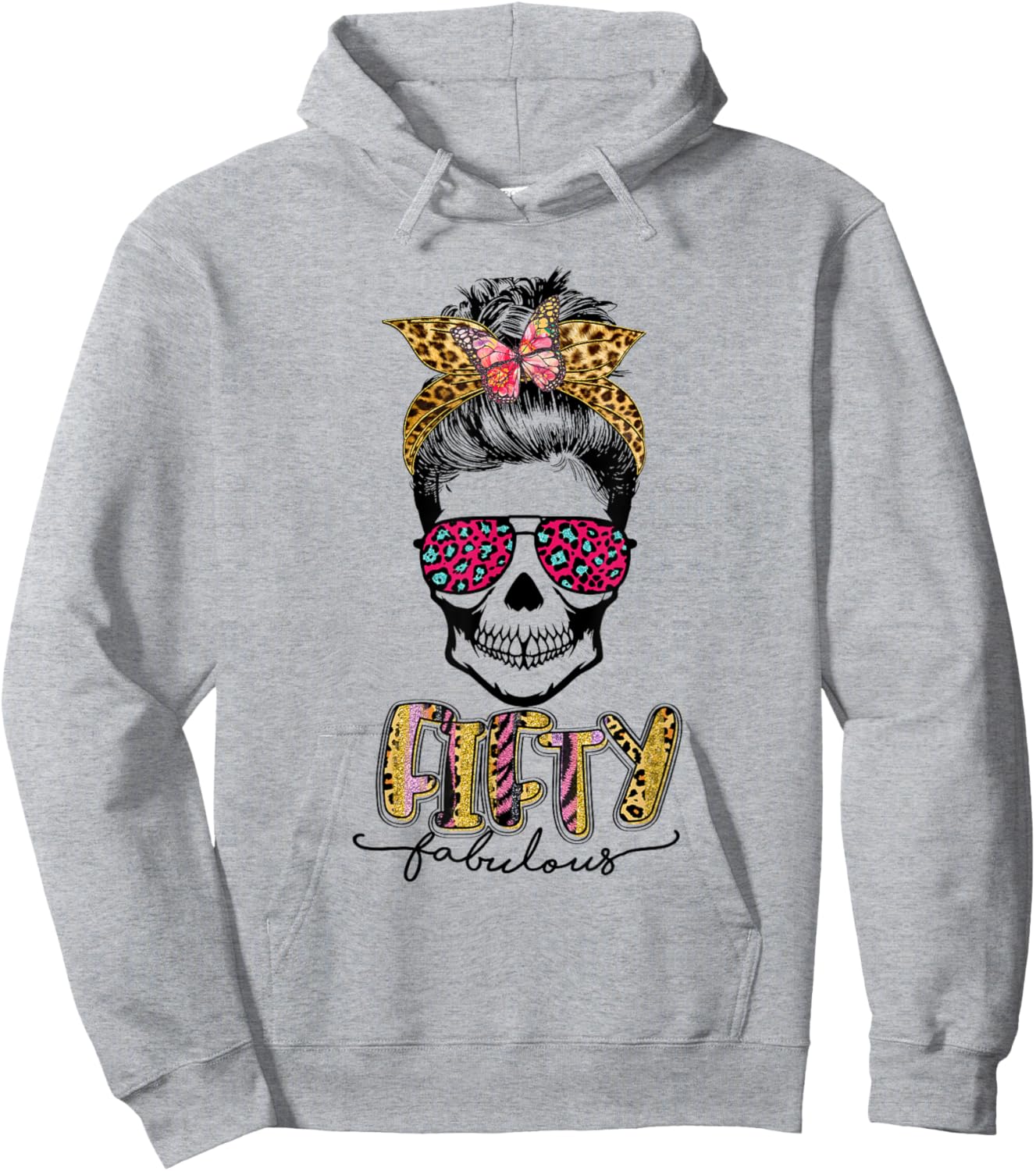 Fifty & Fabulous Sugar Skull Mom 50th Birthday Gifts Hoodie - Hoodie | Ash