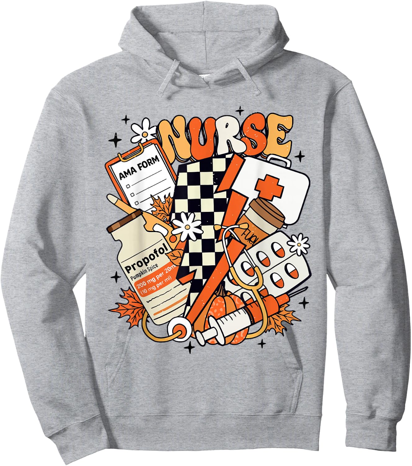 Retro Pumpkin Nurse Life Thanksgiving Fall Autumn Nurse Hoodie - Hoodie | Ash