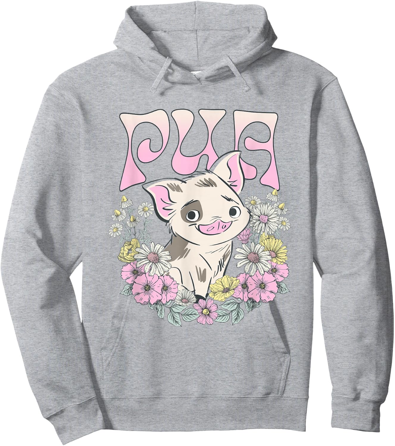Disney Moana Cute Pua Pose Floral Frame Big Chest Poster Hoodie - Hoodie | Ash