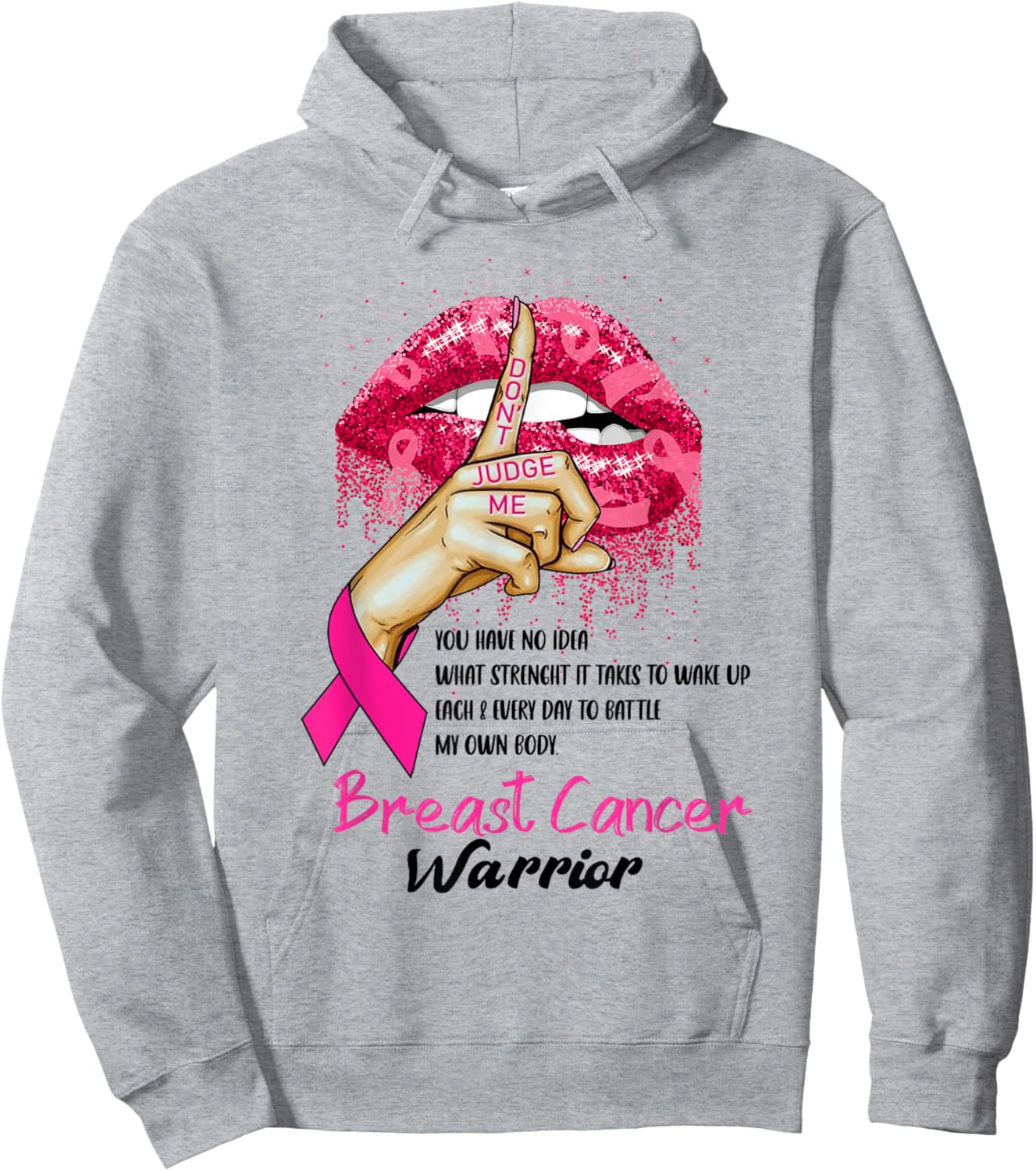 Sexy Pink Lips Pink Ribbon - Don't Judge Me Breast Cancer Hoodie - Hoodie | Ash
