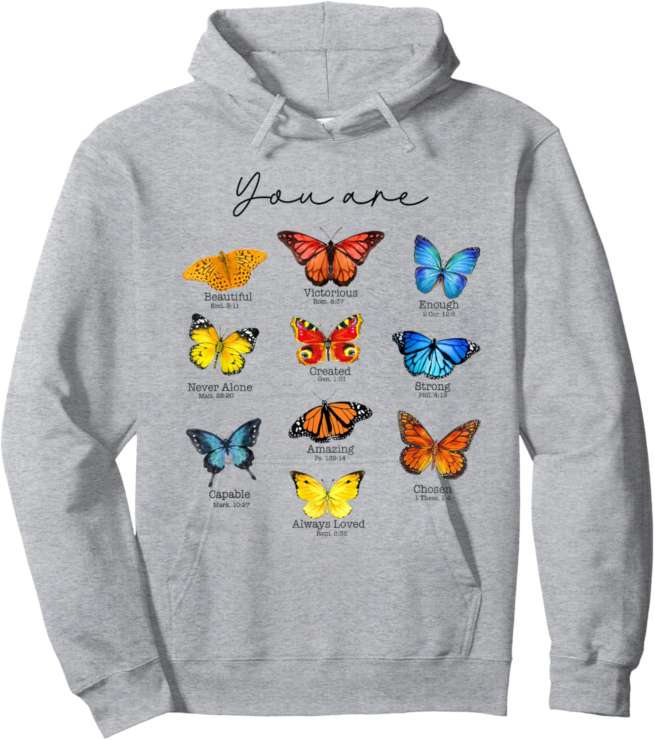Bible Verse Christian Scripture Watercolor Butterfly Psalm Hoodie - Hoodie | Ash