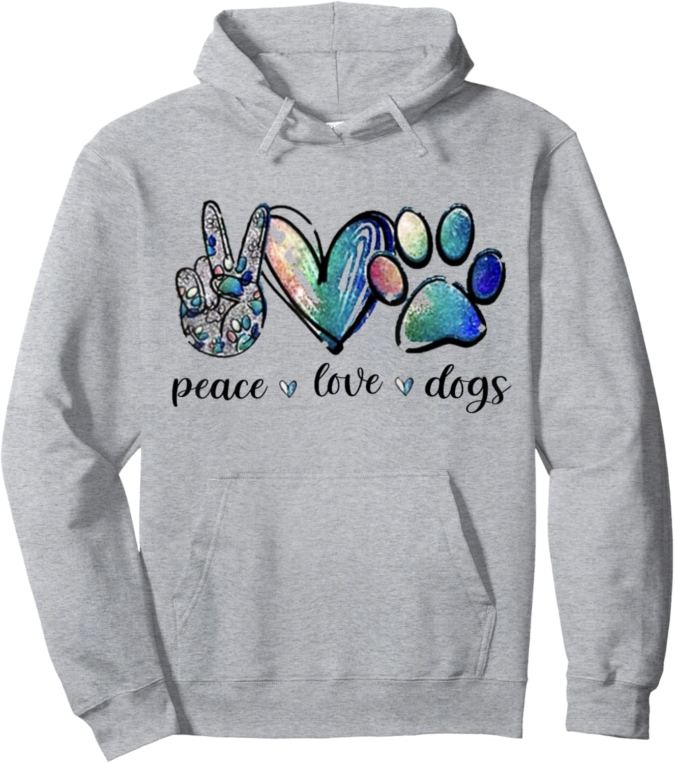 Dog Lover Peace Love Dogs Puppy Paw Women Hoodie - Hoodie | Ash