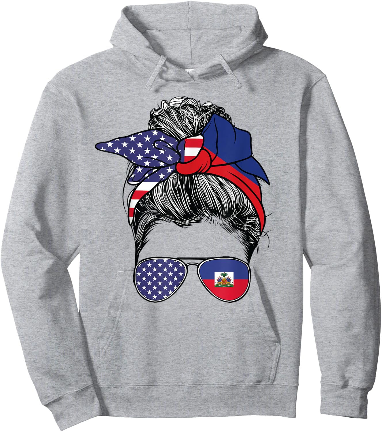 Haitian Women Girl USA Heritage American Haiti Flag Hoodie - Hoodie | Ash