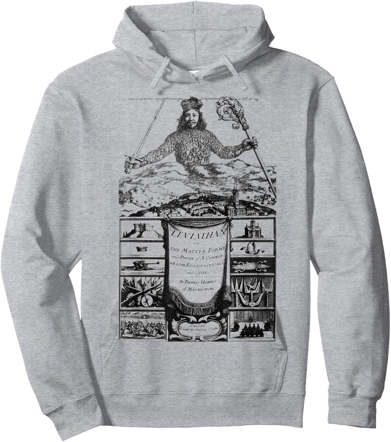 Leviathan Thomas Hobbes Vintage Title Page Book Cover Hoodie - Hoodie | Ash