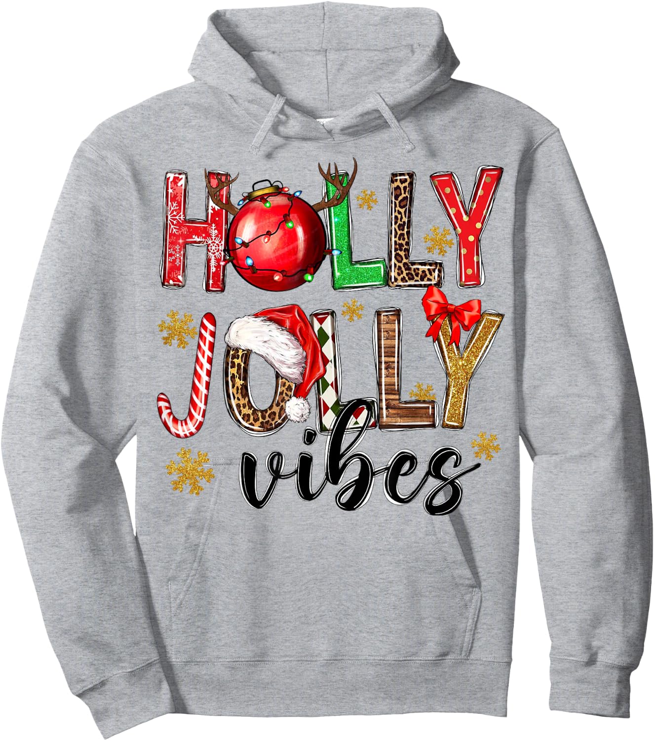 Holly Vibes Jolly Christmas Santa Hat Western Leopard Pajama Hoodie - Hoodie | Ash