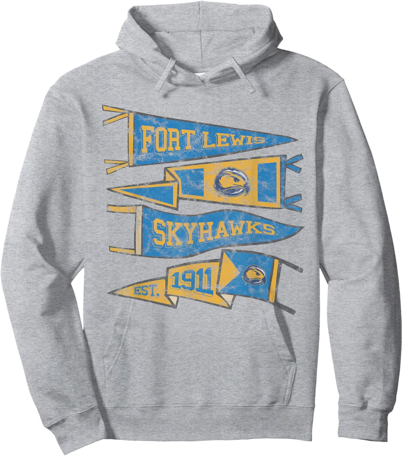 Fort Lewis College FLC Skyhawks Distressed Pennants T-Shirt - Hoodie | Ash