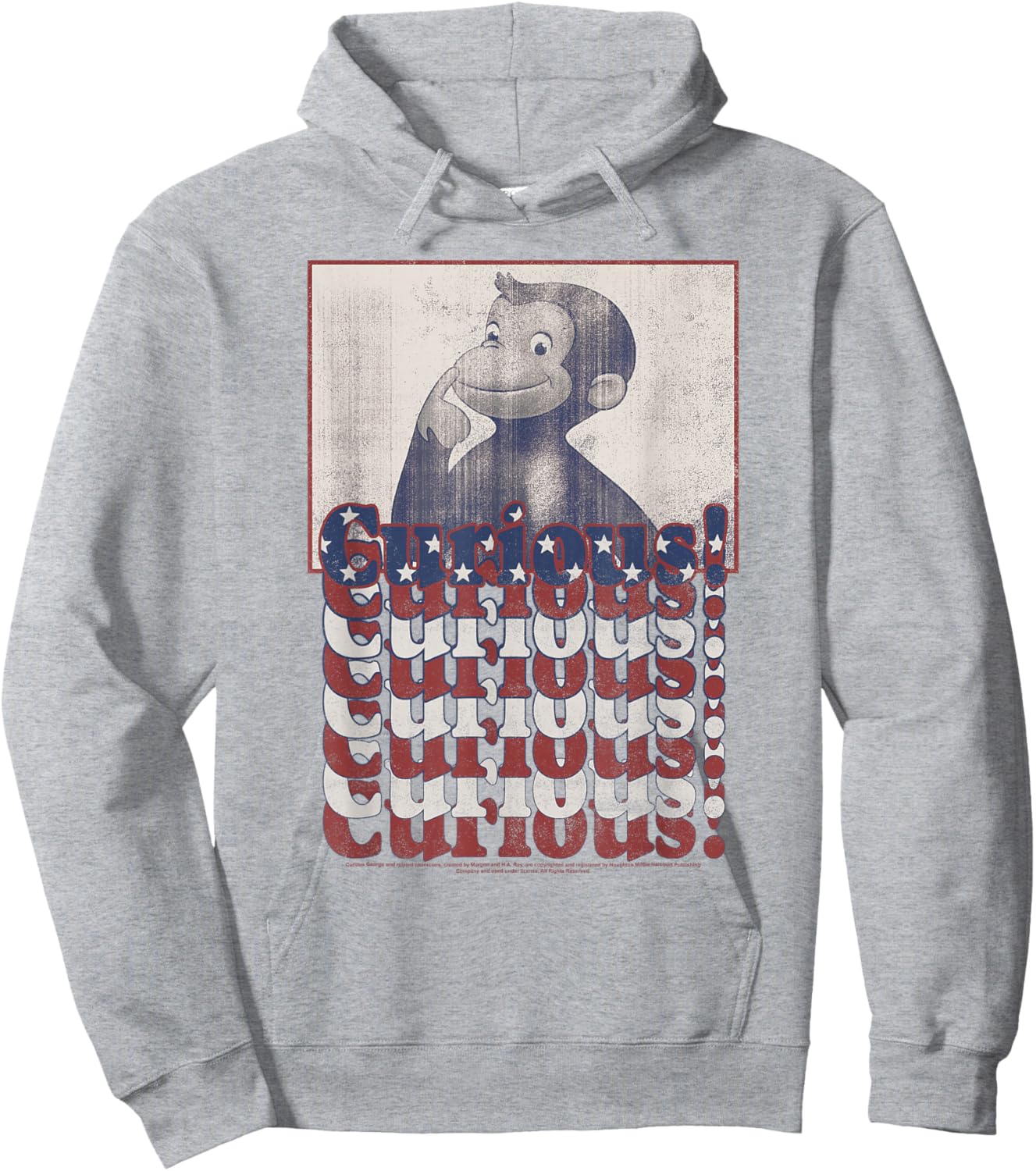 Curious George 4th Of July American Flag Text Stack Hoodie - Hoodie | Ash