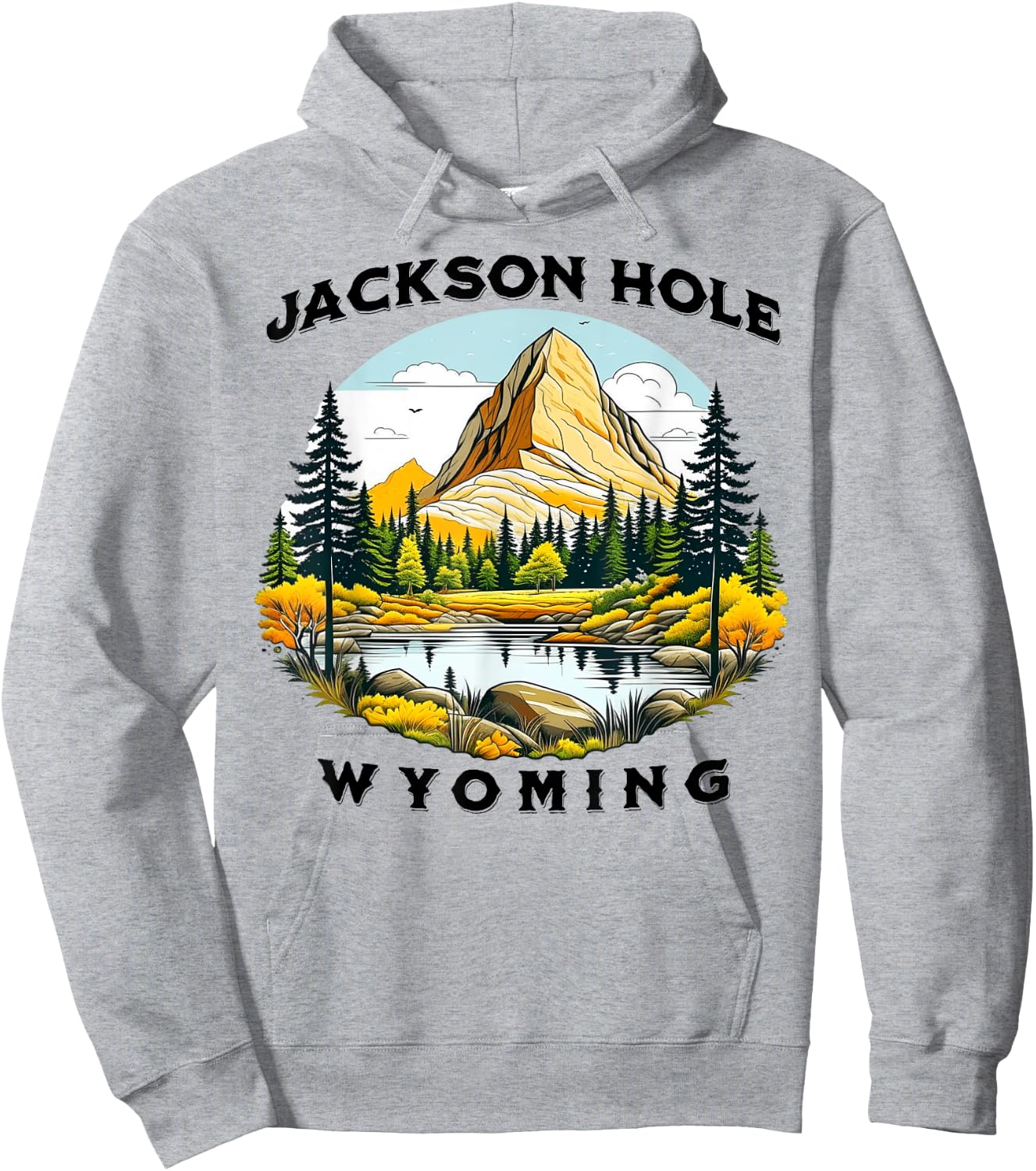 Jackson Hole Wyoming USA Outdoor Vintage -Adults, -Kids Cotton 50%, Polyester 50% Modern Nature Hiking Casual Short Sleeve Small Yellow Hoodie - Hoodie | Ash
