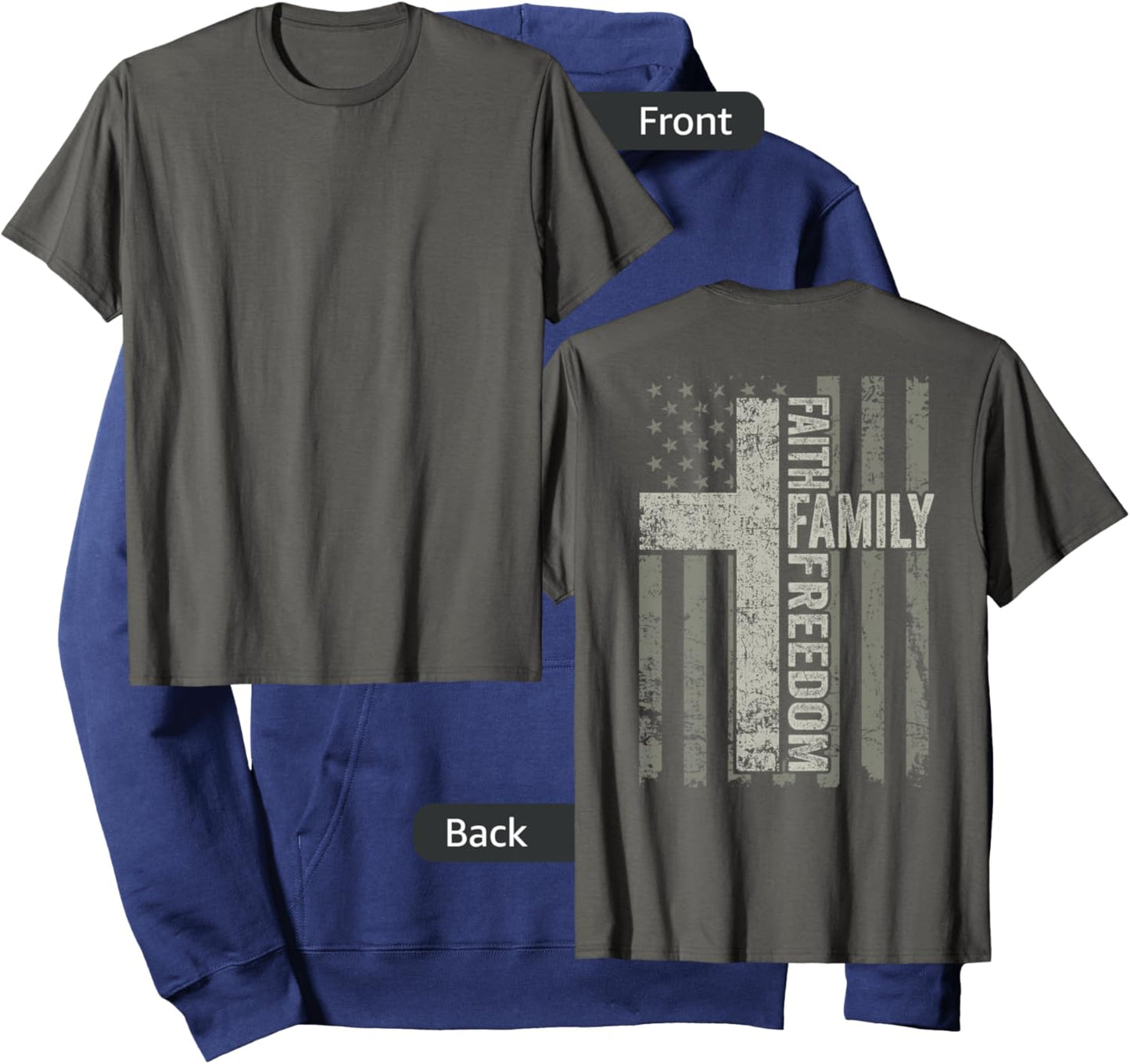 Faith Family Freedom Patriotic Christian USA Cross (ON BACK) Men Hoodie - Hoodie | Navy