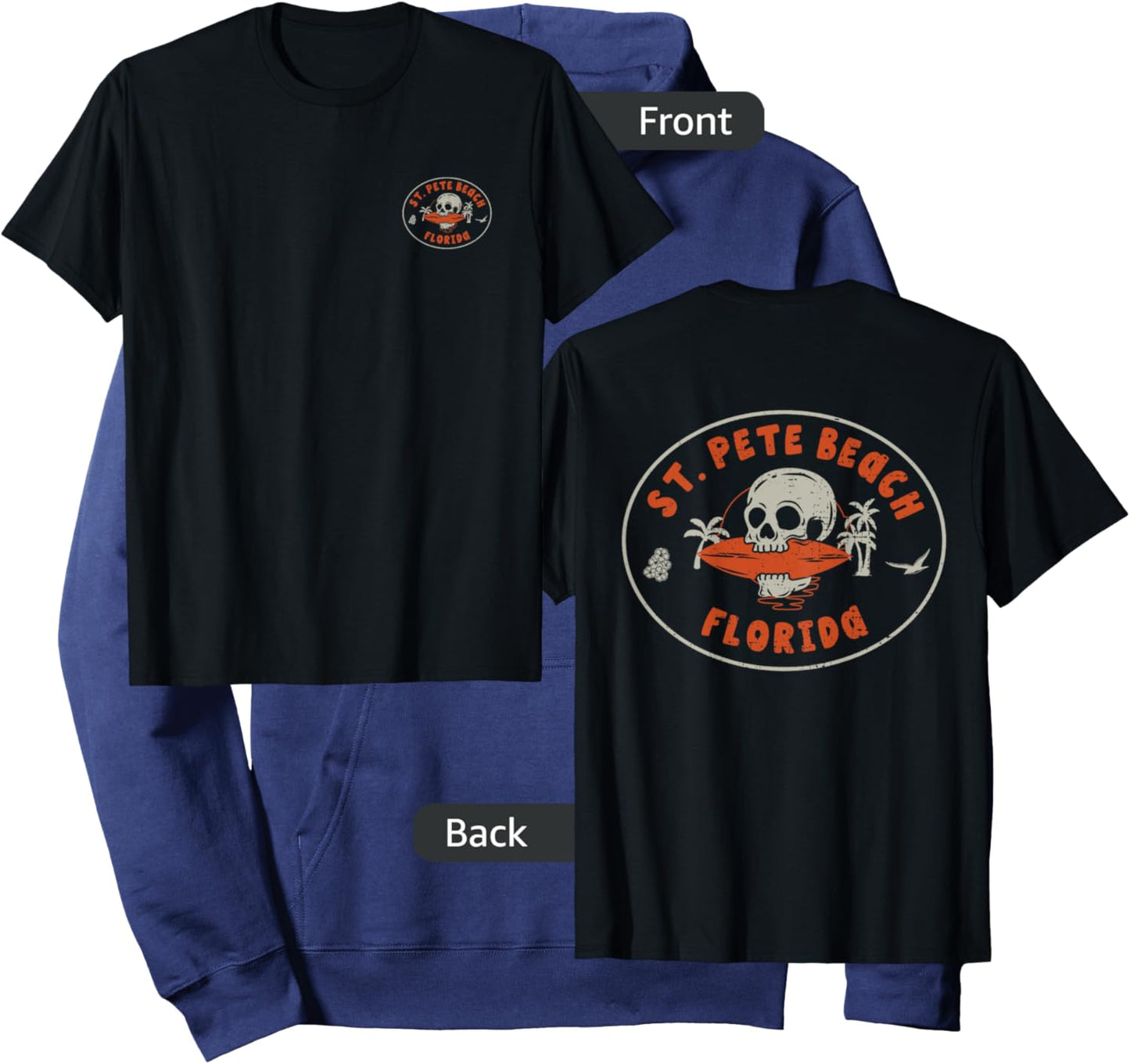 St. Pete Beach Florida FL Retro Surfer Beach Front & Back Hoodie - Hoodie | Navy