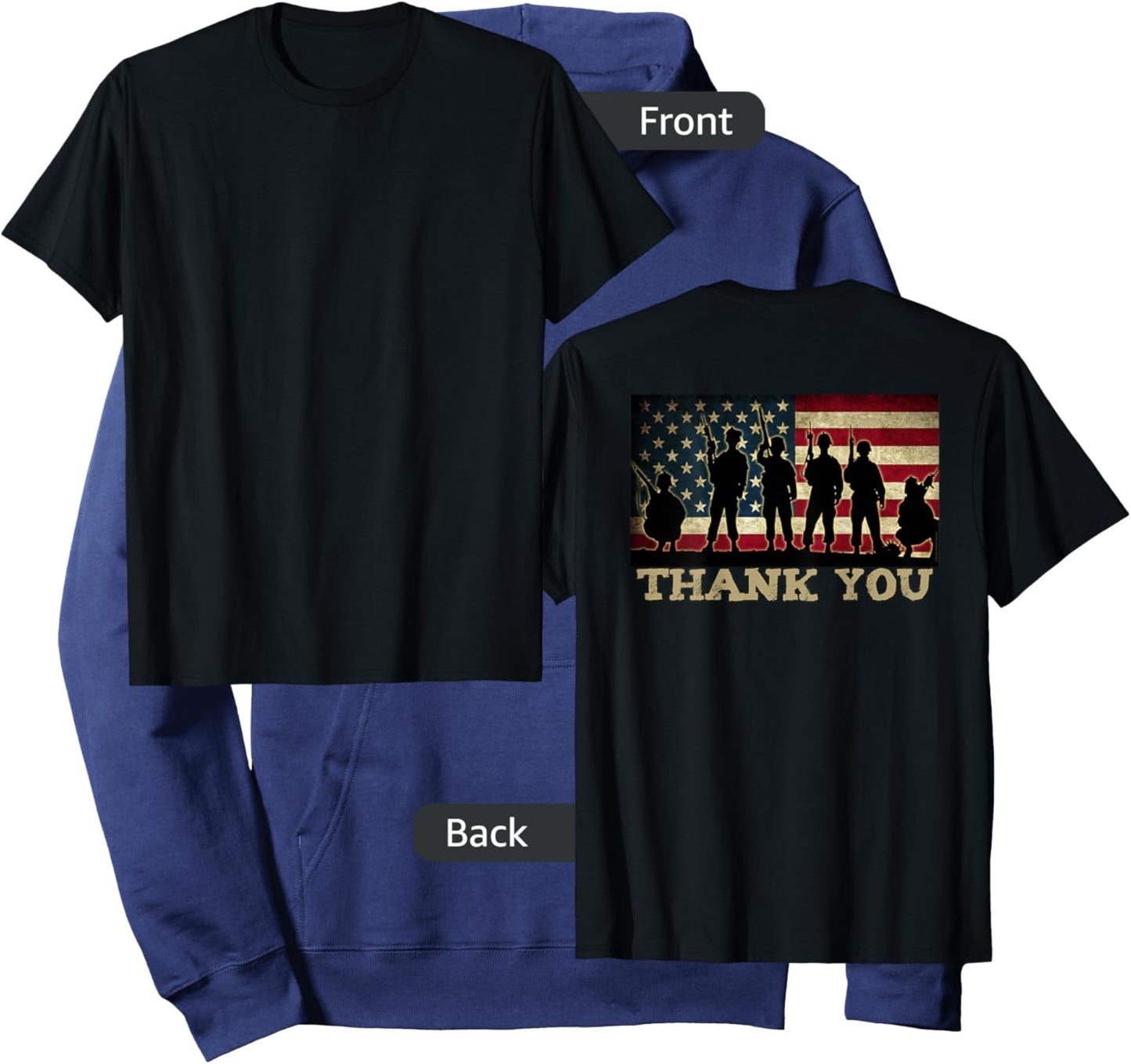 ON BACK THANK YOU Soldiers Veterans American Flag Military Kids Men Hoodie - Hoodie | Navy