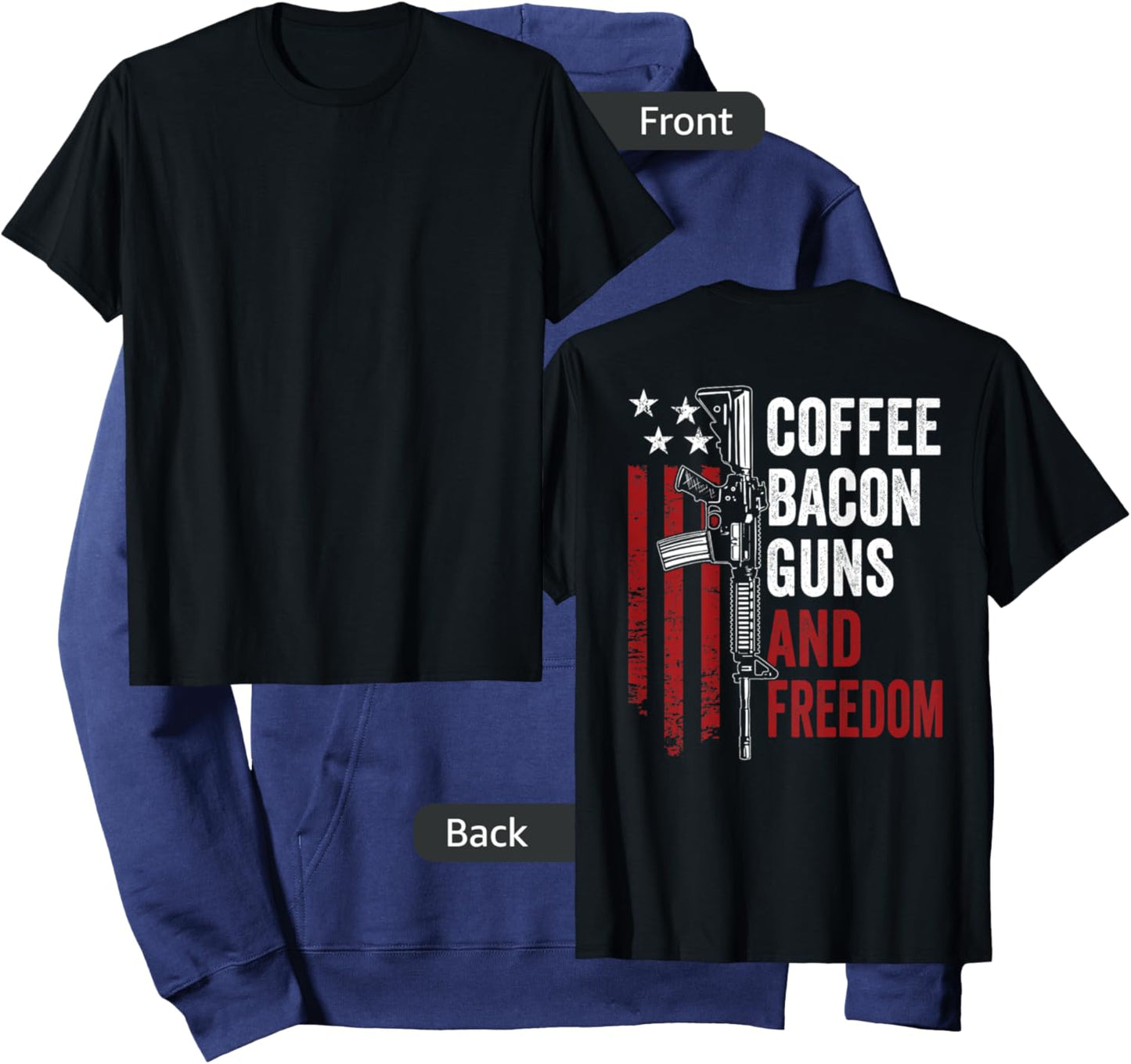Coffee Bacon Guns & Freedom - BBQ Drinking USA Gun (ON BACK) Hoodie - Hoodie | Navy