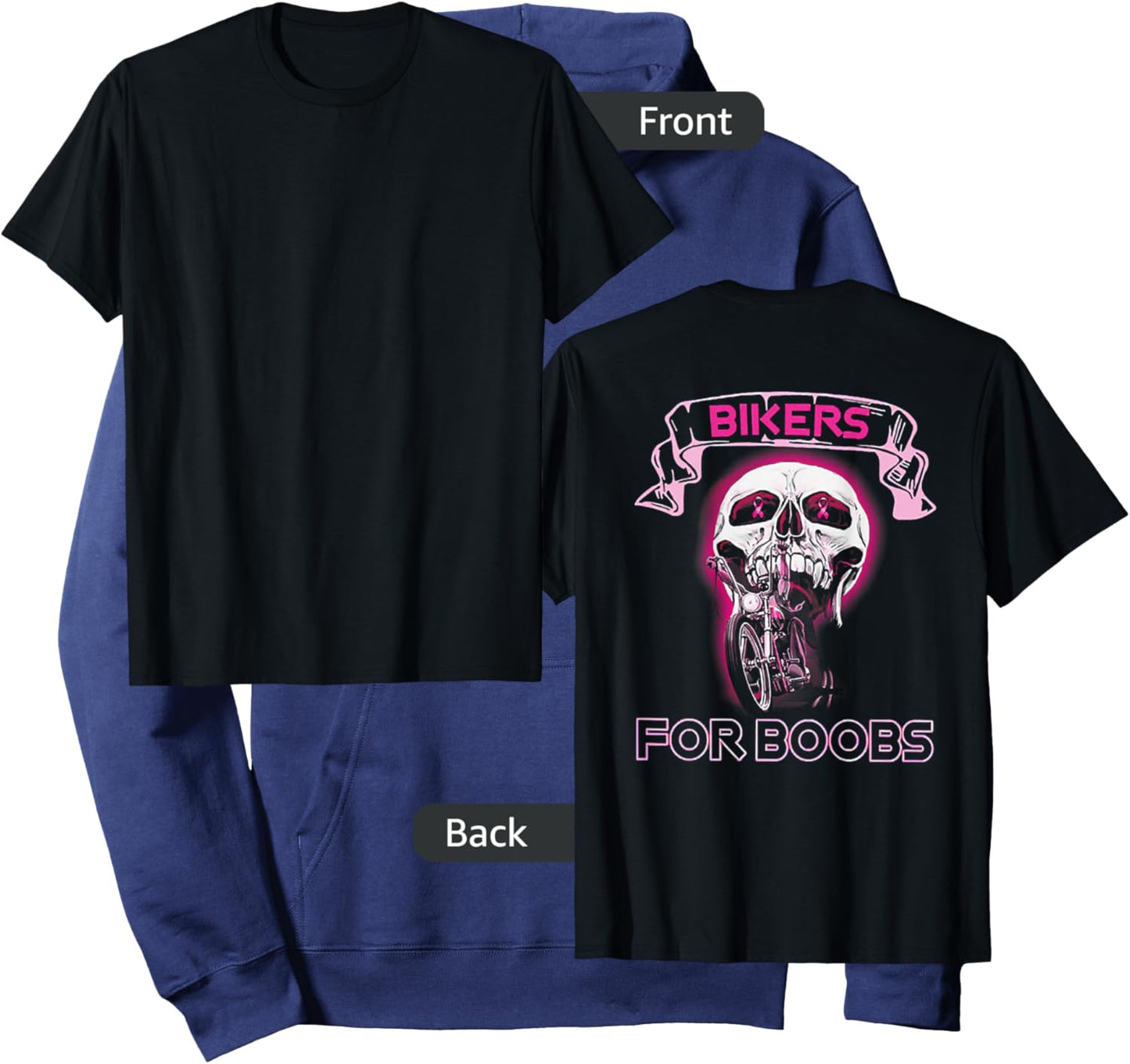 Bikers For B.o.o.b.s Breast Cancer Awareness Skull (on back) Hoodie - Hoodie | Navy