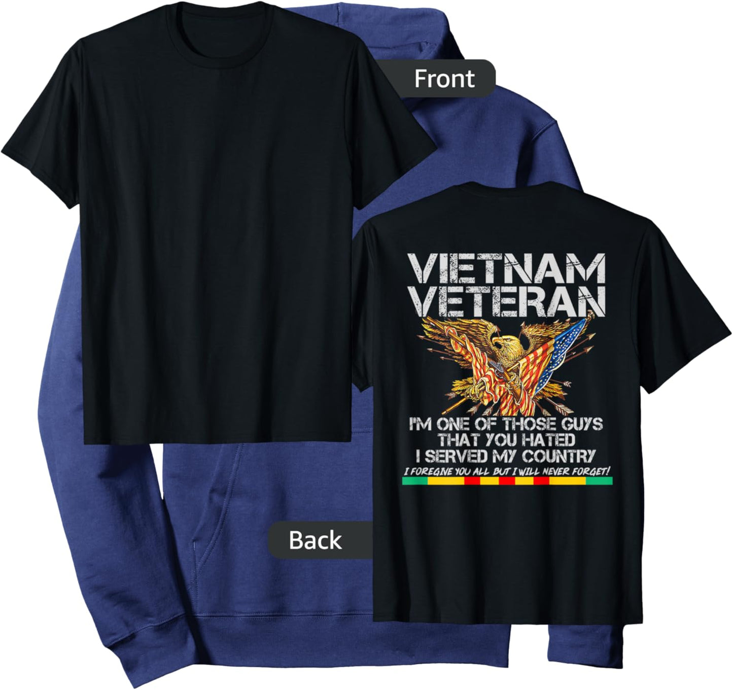 Vietnam Veteran T shirt, Veteran Dad, Grandpa Design on Back Hoodie - Hoodie | Navy