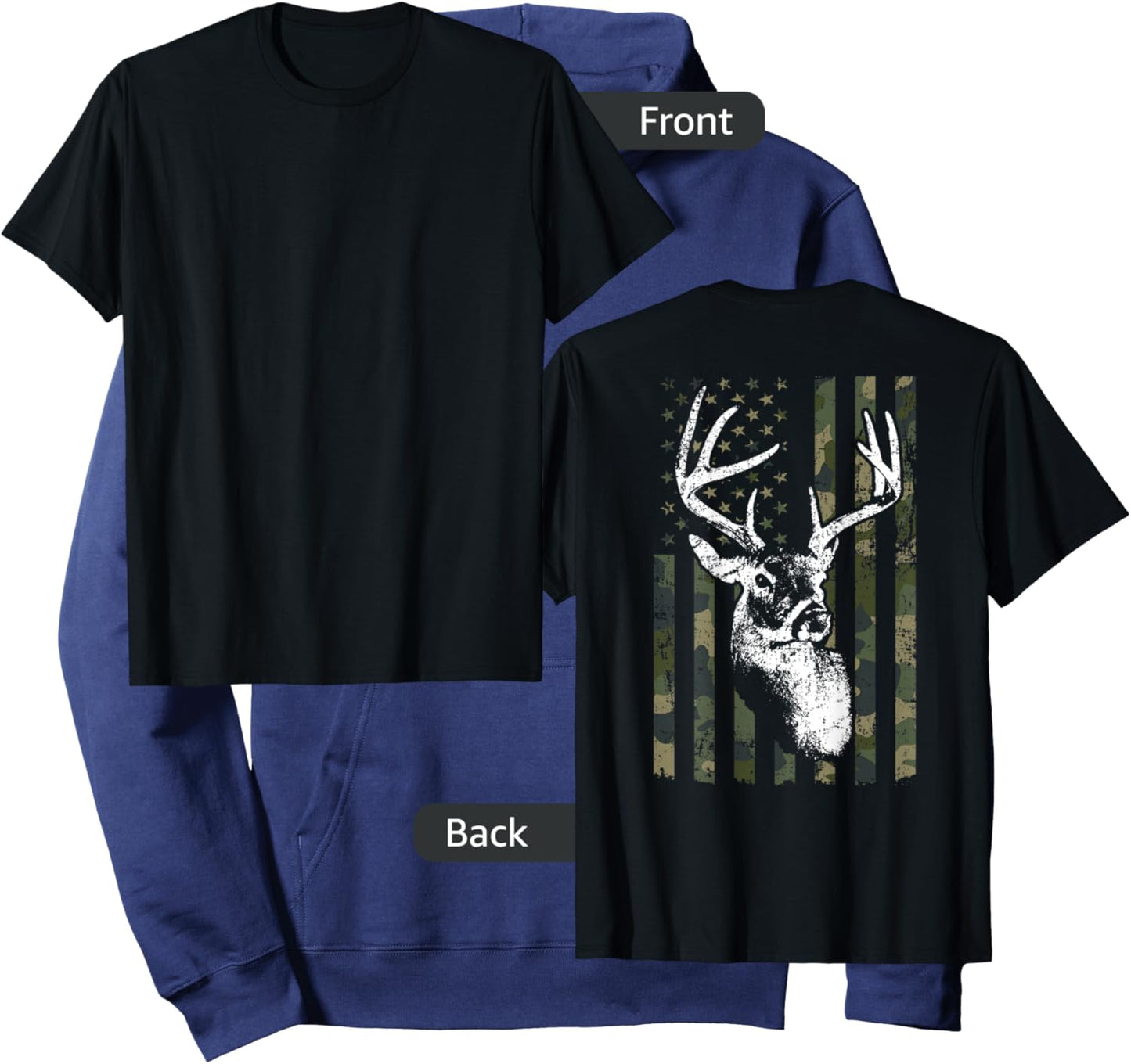 Whitetail Buck Deer Hunting USA Camouflage Flag - ON BACK Hoodie - Hoodie | Navy