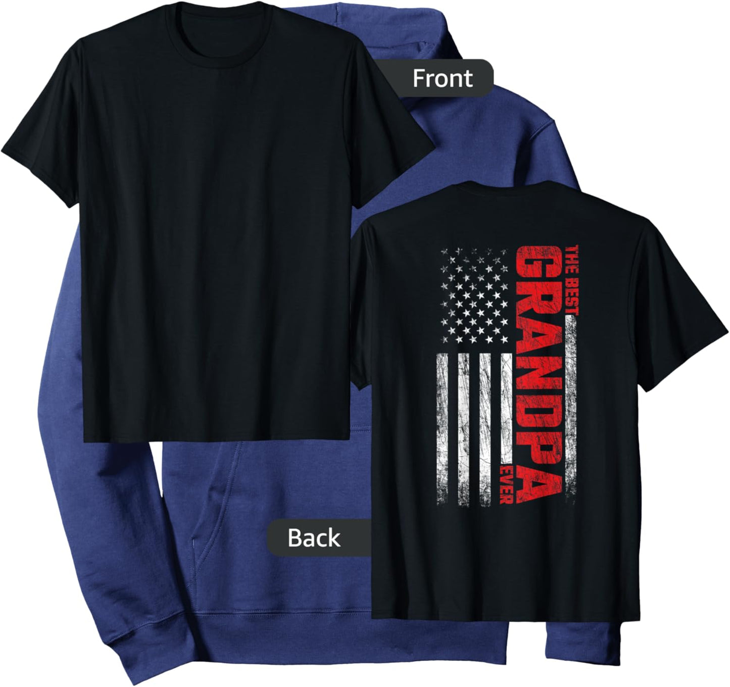 Grandpa - American Flag On Back - Best Grandpa Ever Hoodie - Hoodie | Navy
