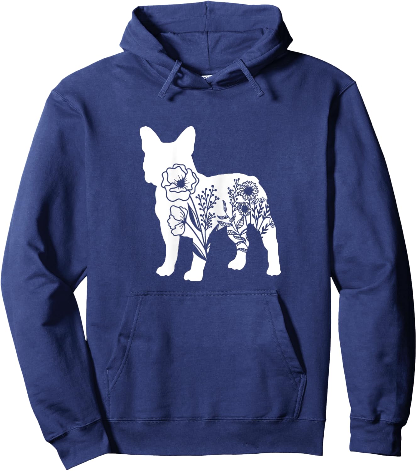 Floral French Bulldog Dog Mom Flowers for Human Cute Hoodie - Hoodie | Navy