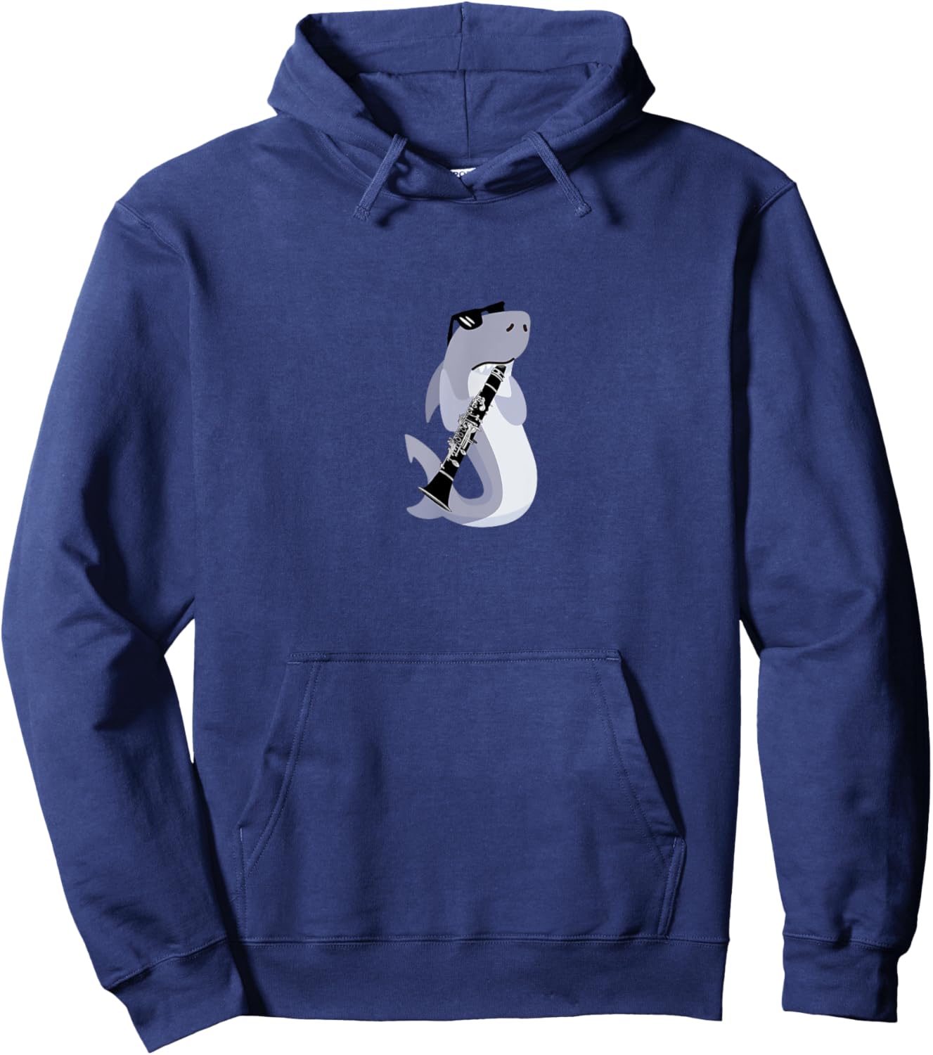 Funny Shark Wearing Sunglasses Playing Clarinet Hoodie - Hoodie | Navy