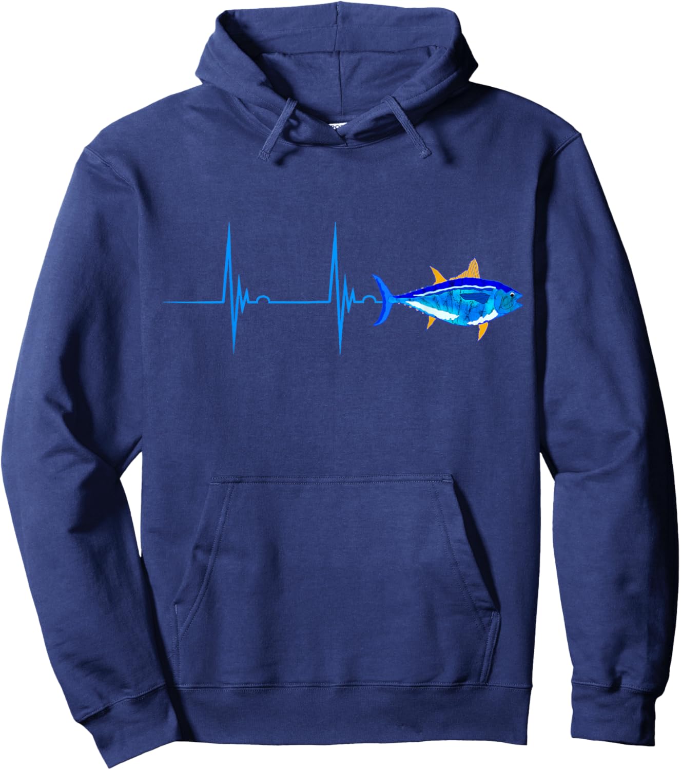 Bluefin Tuna Heartbeat EKG Pulseline FIsh Deep Sea Fishing Hoodie - Hoodie | Navy
