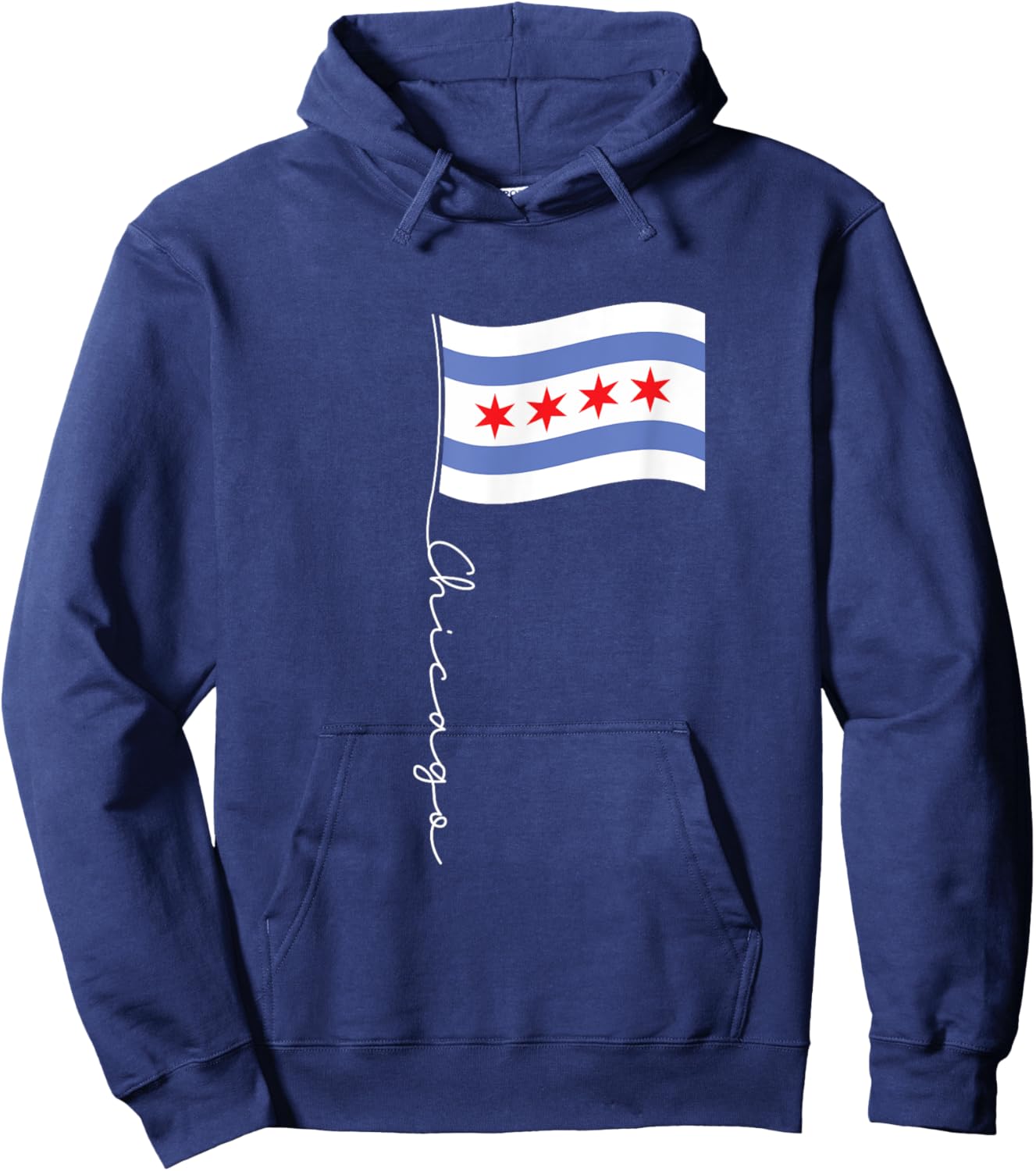 Family Heritage Gifts Chicago Signature Flag Pole - Elegant Chicagoan Flag Hoodie - Hoodie | Navy