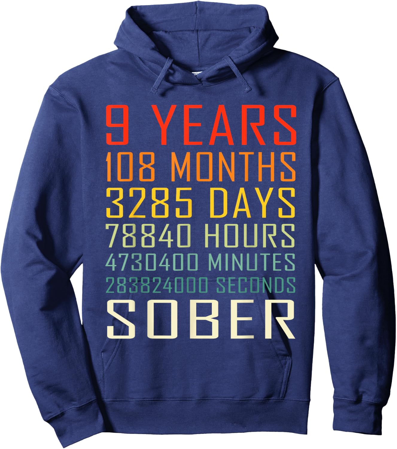 9 Year Sobriety Anniversary Vintage 9 Years Sober Hoodie - Hoodie | Navy