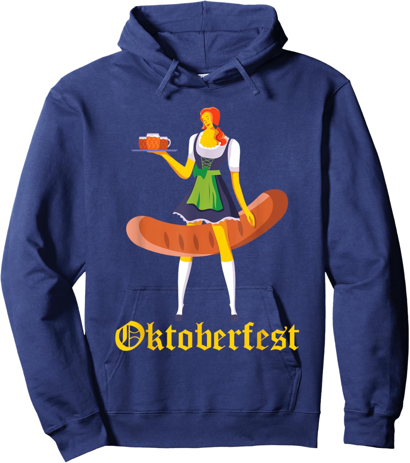 Barmaid Oktoberfest Funny German Woman Dirndl Bratwurst Hoodie - Hoodie | Navy