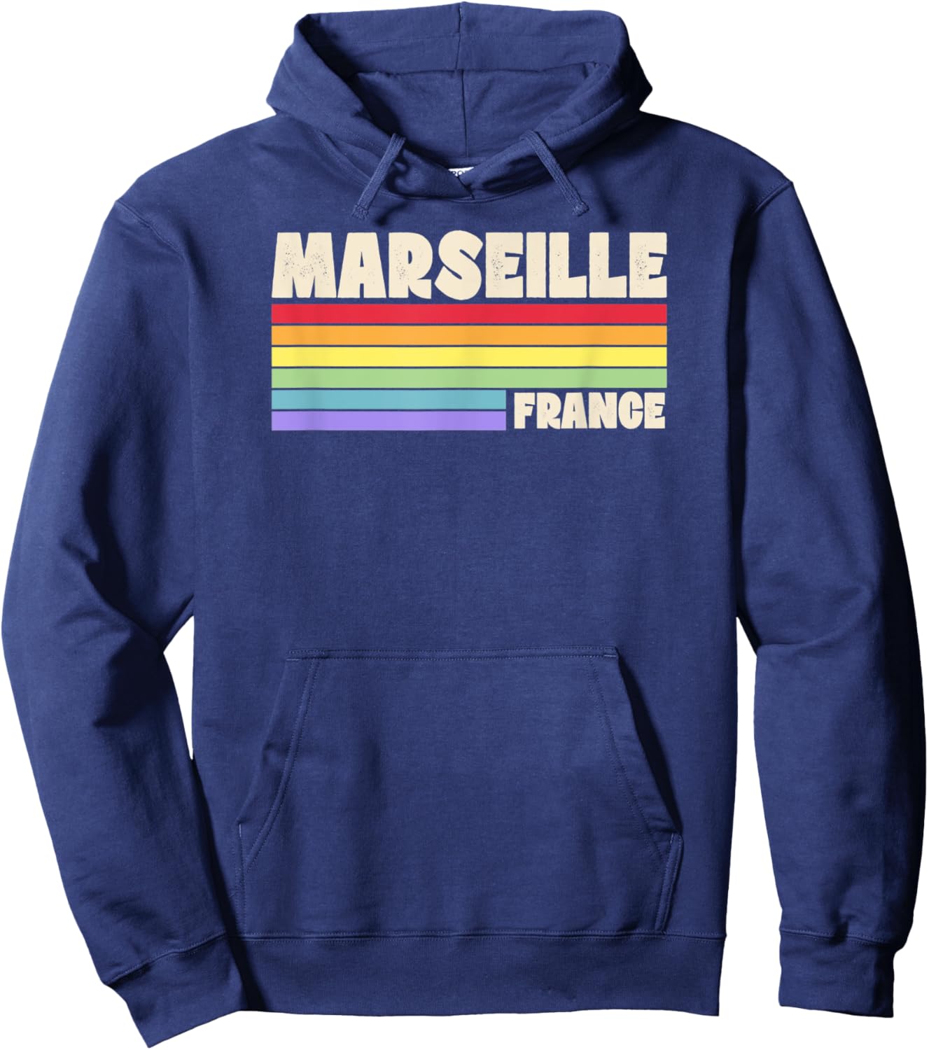 Marseille France Rainbow Gay Pride Merch Retro 70s 80s Queer Hoodie - Hoodie | Navy