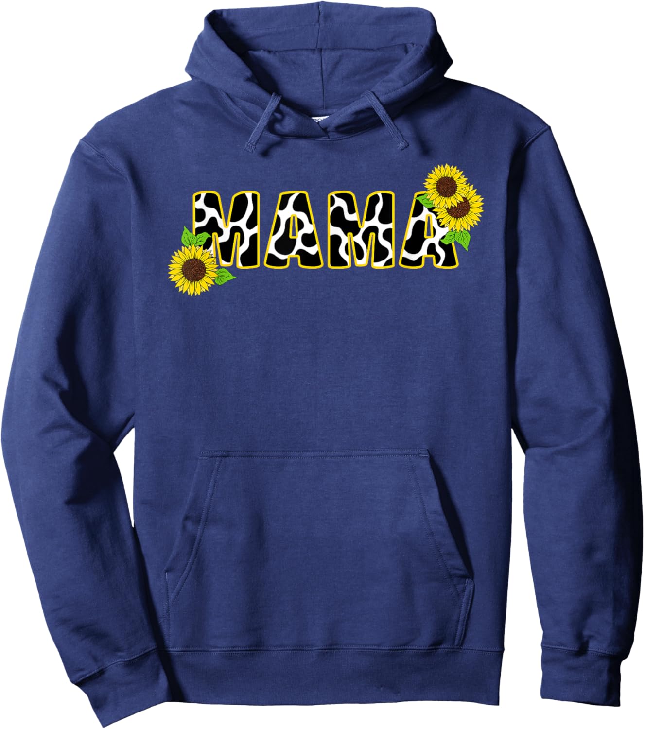 Cute Mama Cow Print Sunflower Mother Flower Mom Hoodie - Hoodie | Navy