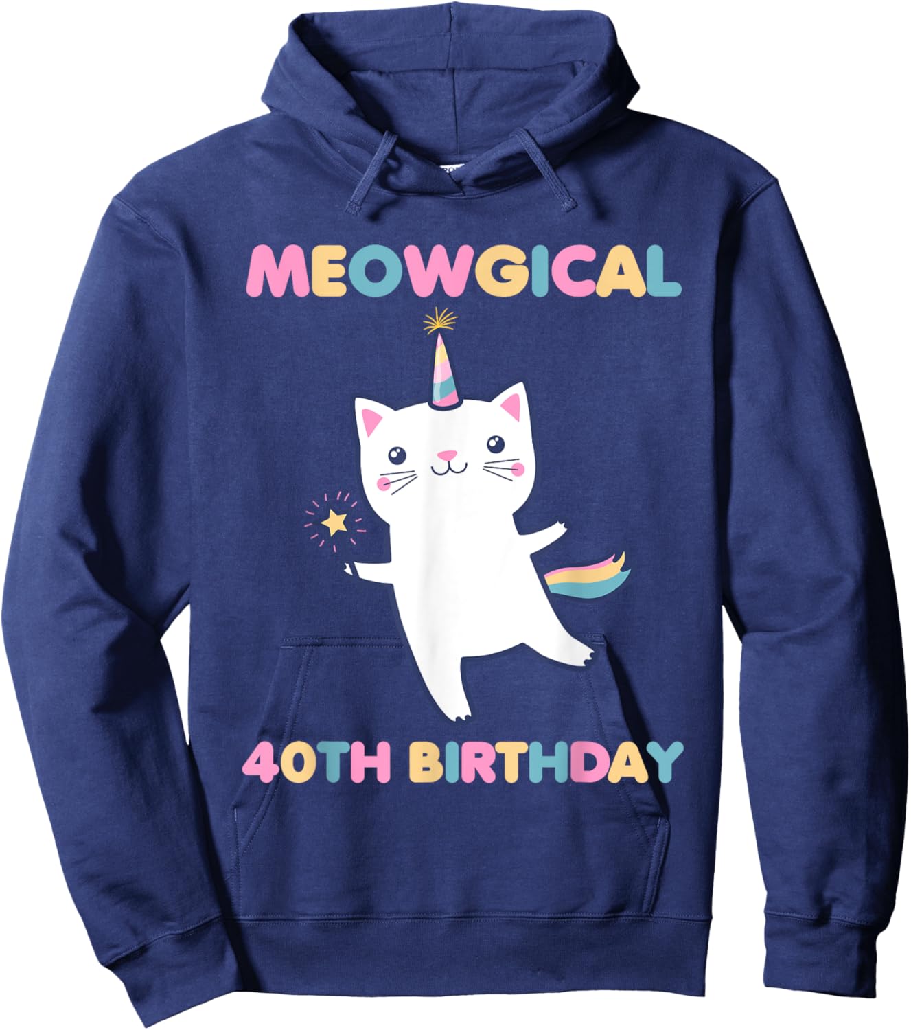 Meowgical 40th Birthday Kitty 40 Year Old Funny Cat Lover Hoodie - Hoodie | Navy
