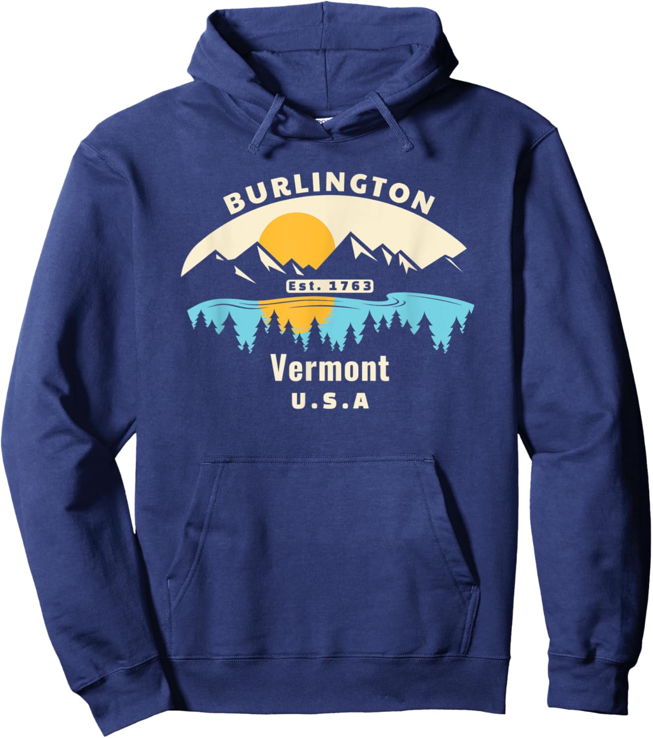 Burlington Vermont Souvenir Mountain Sunset River Hoodie - Hoodie | Navy