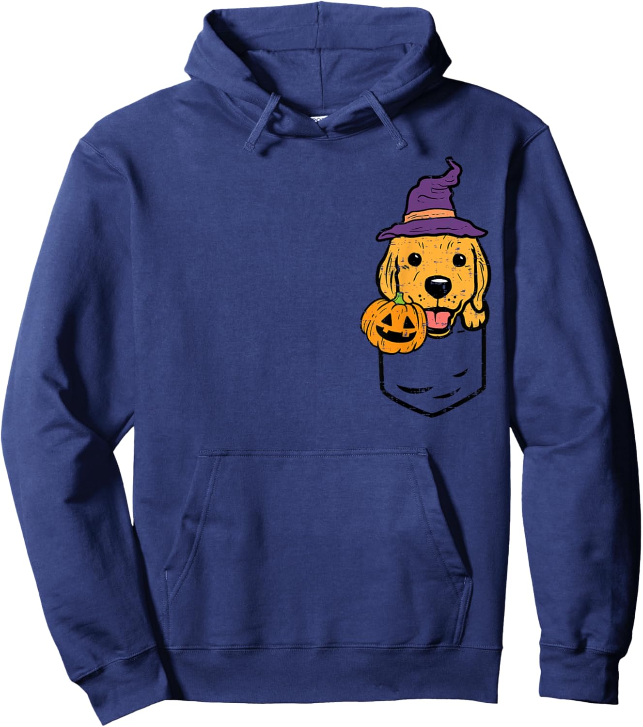 Pocket Golden Retriever Witch Halloween Dog Men Women Kids Hoodie - Hoodie | Navy