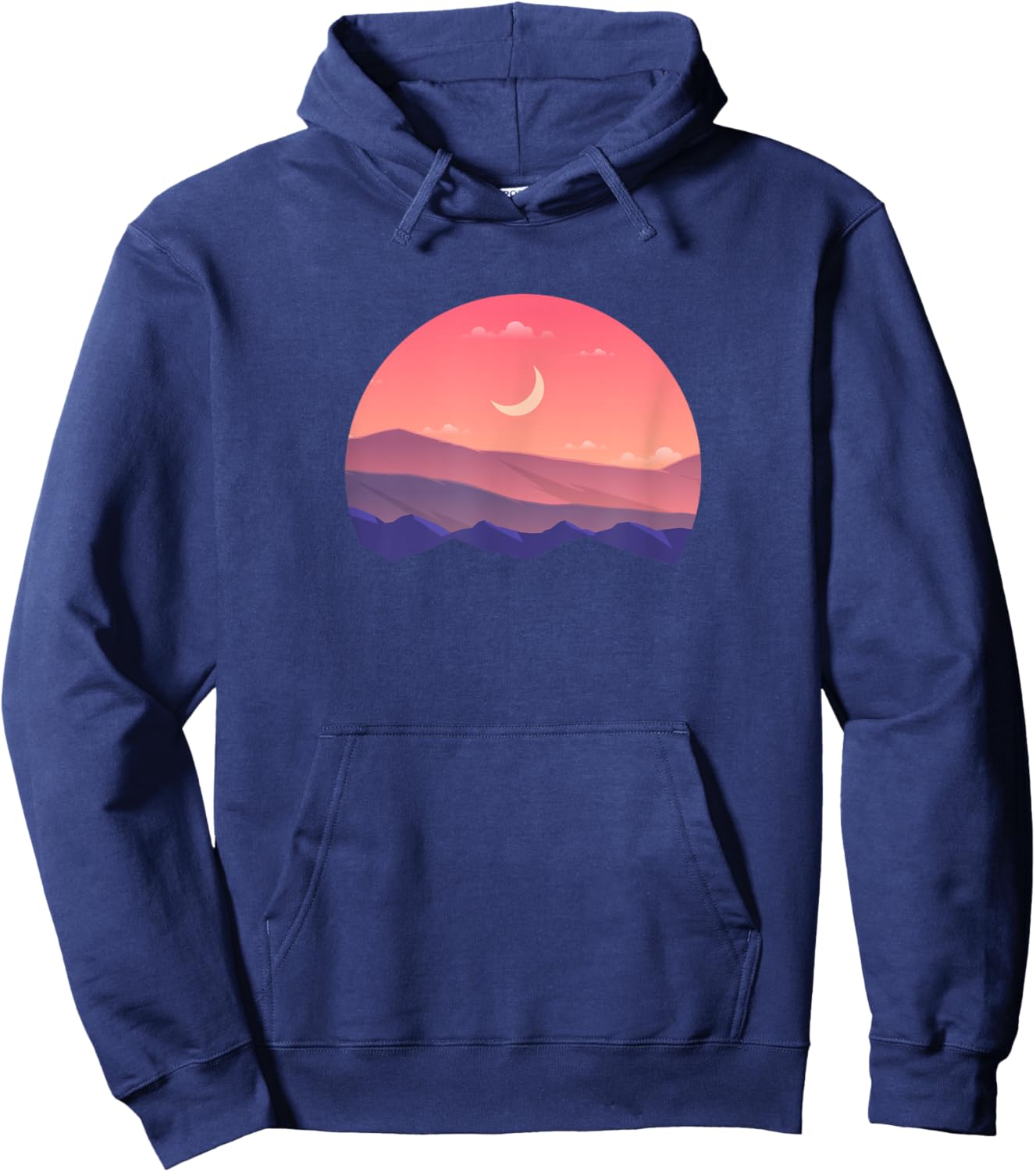 Pink Mountain and Moon Sunset Scene Silhouette Hoodie - Hoodie | Navy