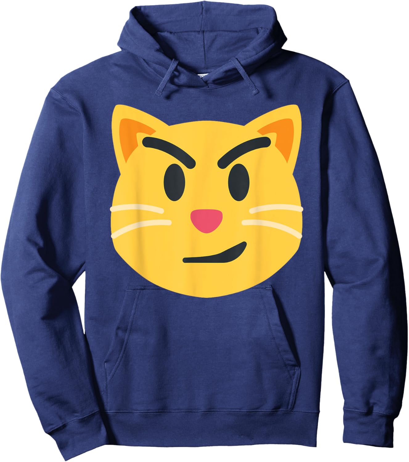 Smirking Cat Emoticon Face with Wry Smile Cat Hoodie - Hoodie | Navy