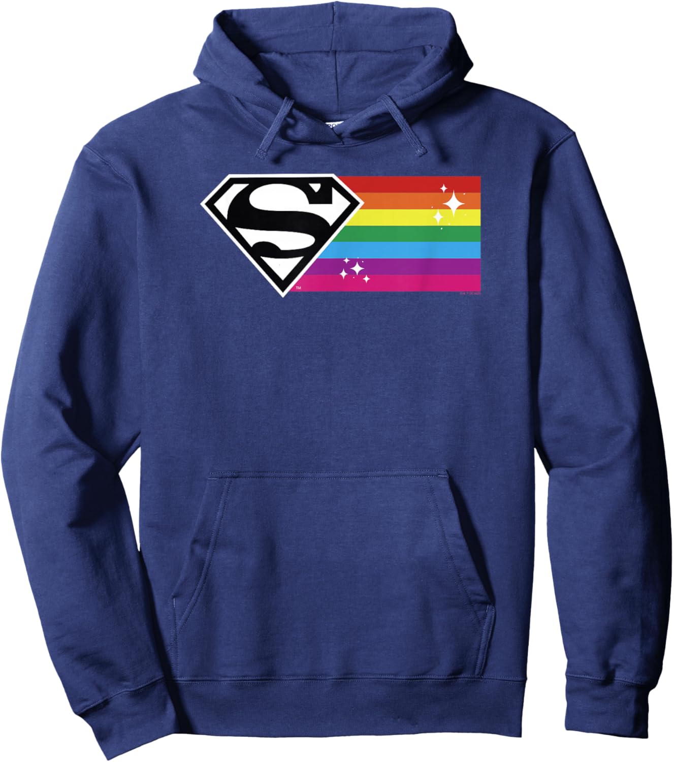 DC Comics Pride Justice League Superman Rainbow Flag Sparkle Hoodie - Hoodie | Navy