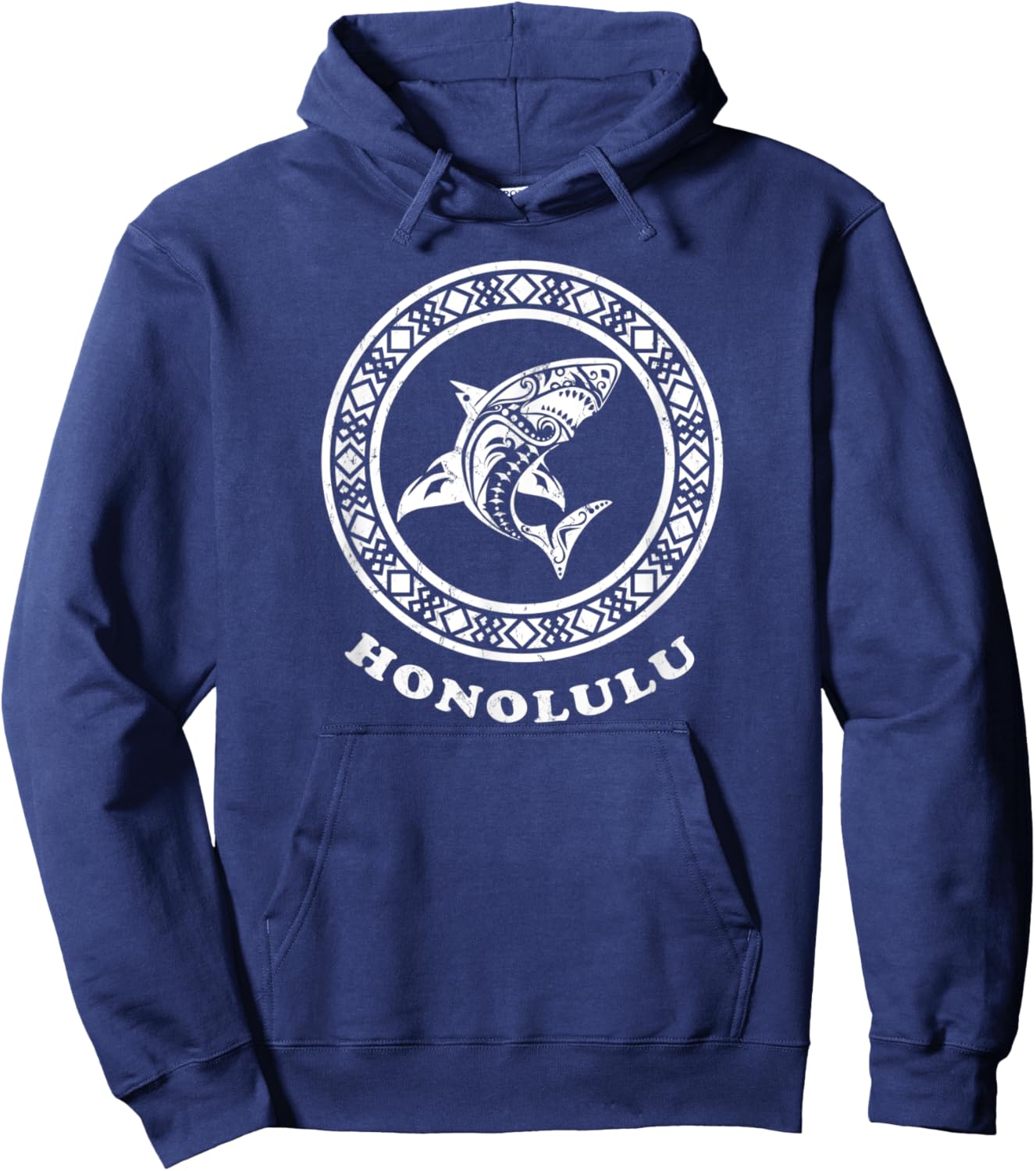 Honolulu Oahu, Hawaii Vintage Tribal Shark Vacation Hoodie - Hoodie | Navy