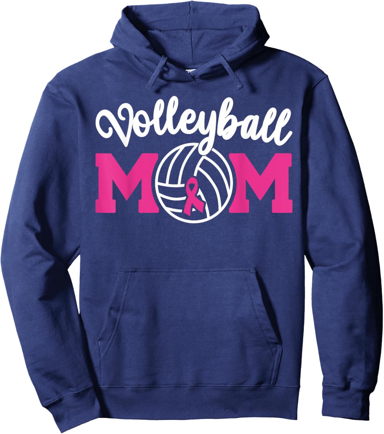 Volleyball Mom Pink Ribbon Breast Cancer Awareness Fighters Hoodie - Hoodie | Navy