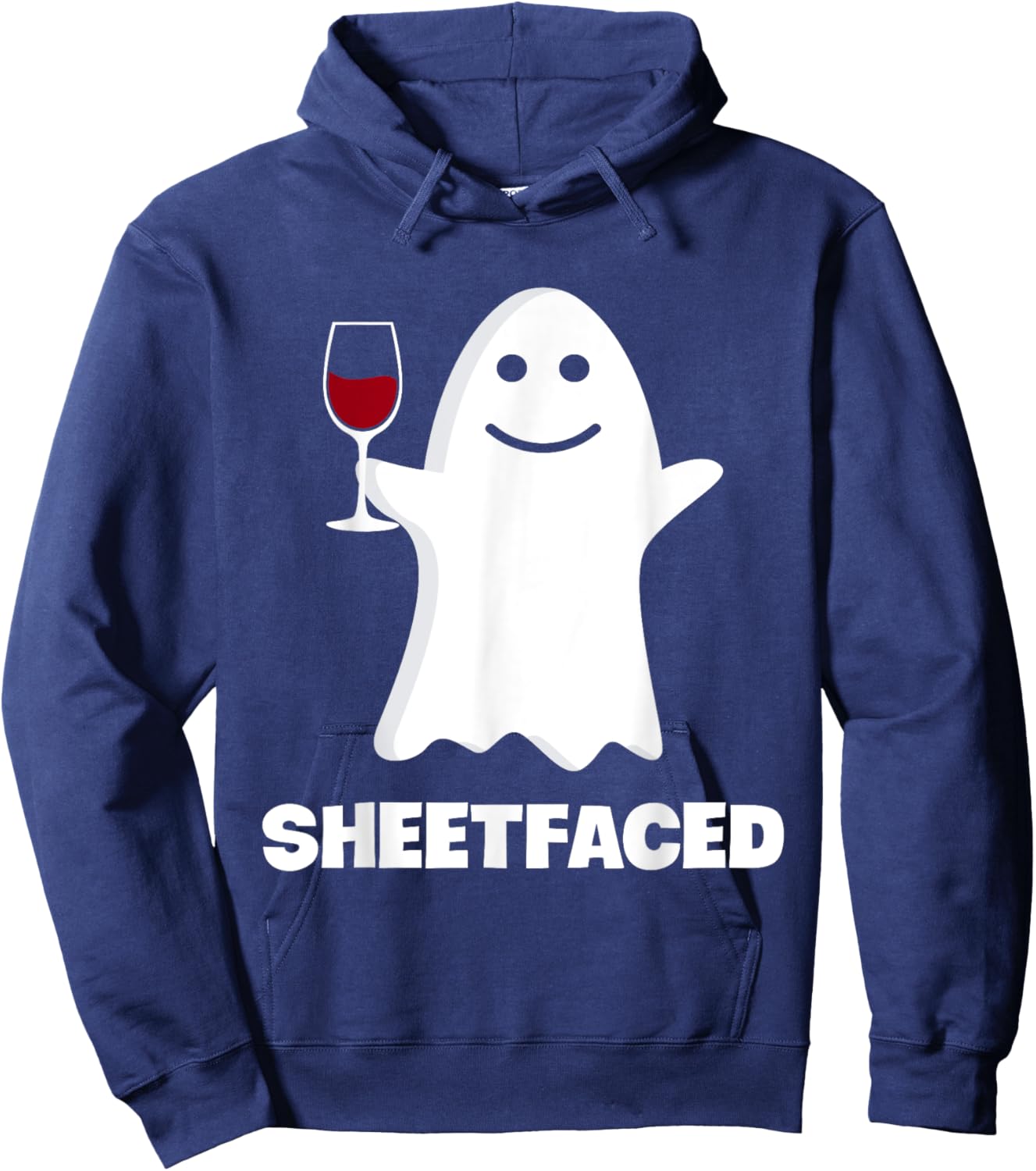 Sheetfaced Cute Ghost Drinking Wine Funny Halloween Women Hoodie - Hoodie | Navy