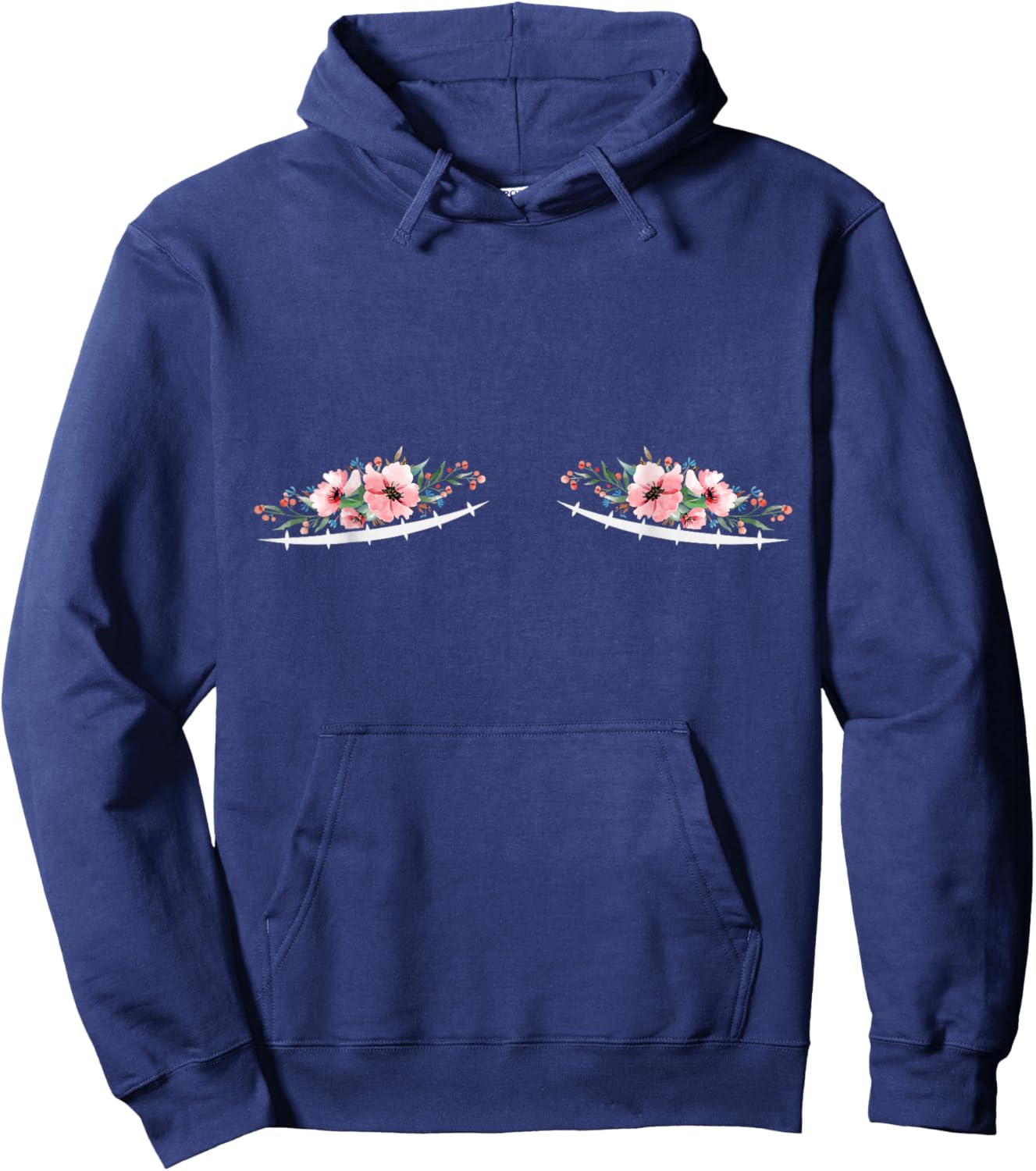 Double Mastectomy Scars with Flowers Breast Cancer Hoodie - Hoodie | Navy