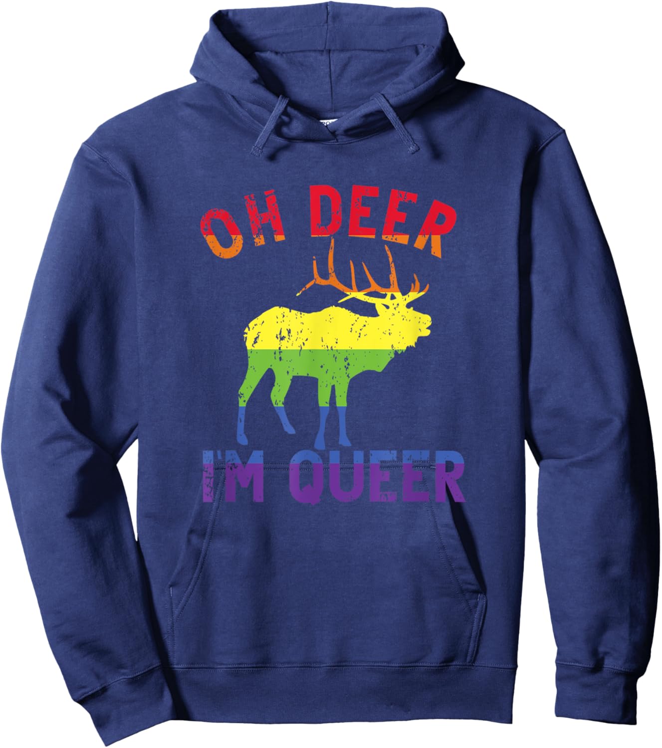 Oh Deer Im Queer Rainbow LGBT Gay Pride Pansexual Lesbian Hoodie - Hoodie | Navy