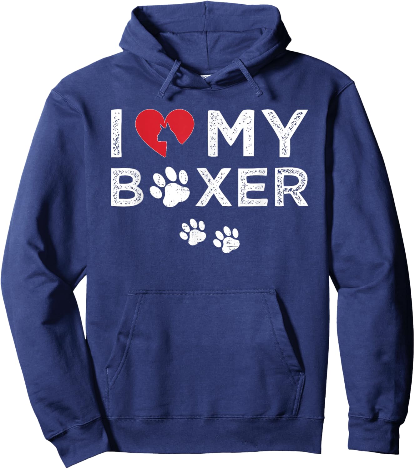 I Love My Boxer Dog with Red Heart and Paw Print Hoodie - Hoodie | Navy