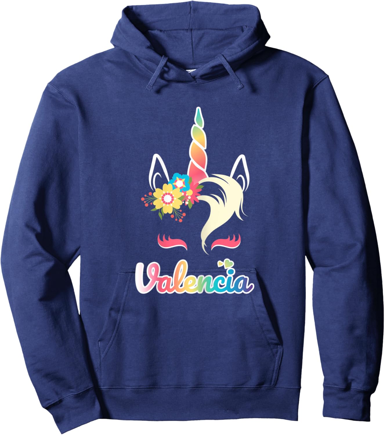 Rainbow Unicorn Valencia apparel Custom Name Gift girls Hoodie - Hoodie | Navy
