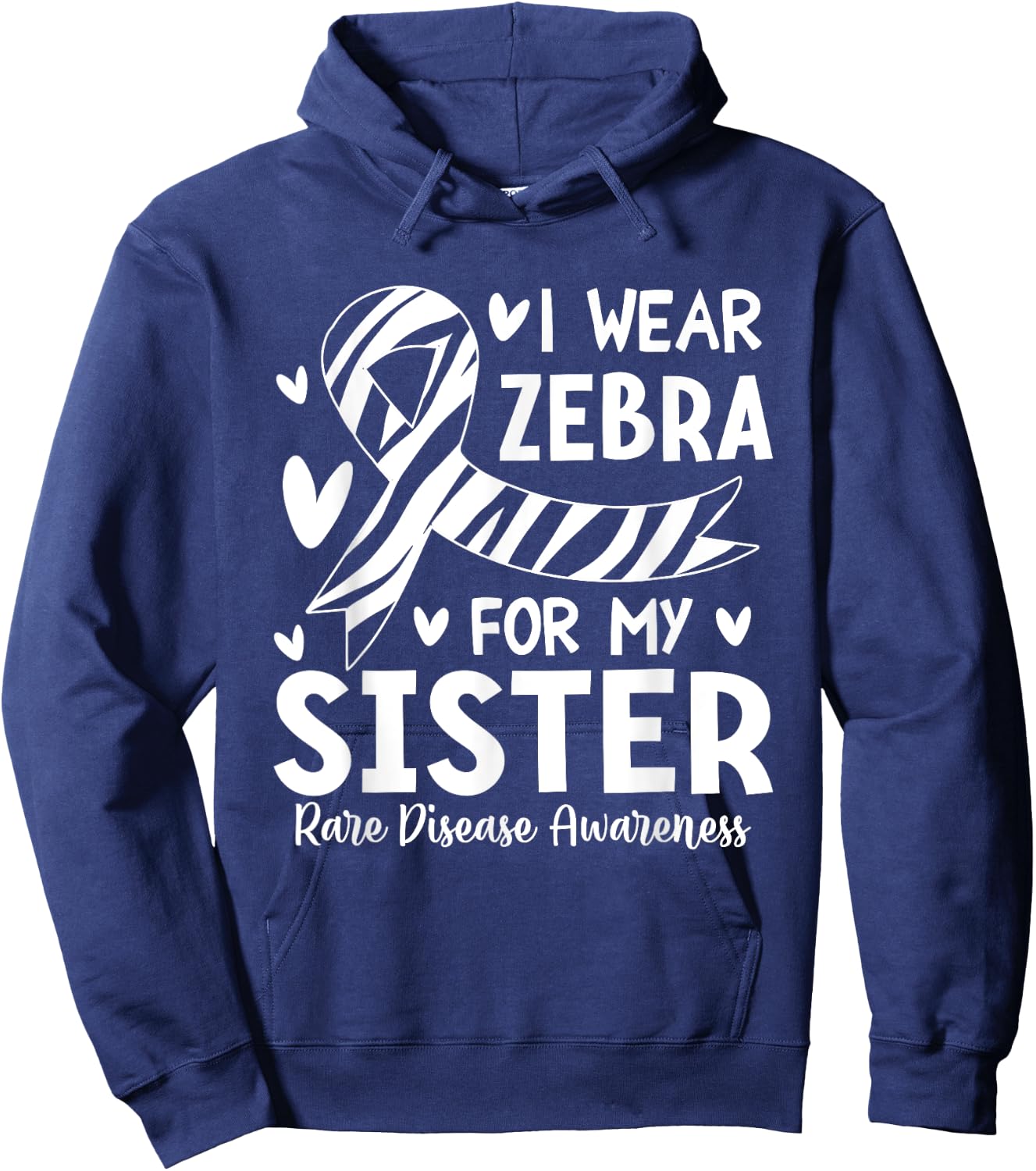 Rare Disease Awareness Rare Cancer Zebra Striped Ribbon Hoodie - Hoodie | Navy