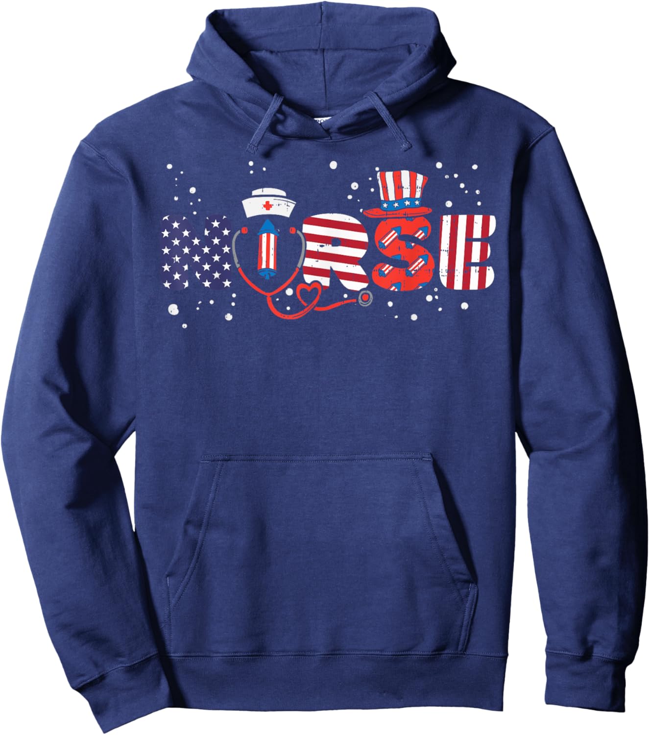 American Nurse 4th Of July Fourth Scrub Top Patriot Women RN Hoodie - Hoodie | Navy