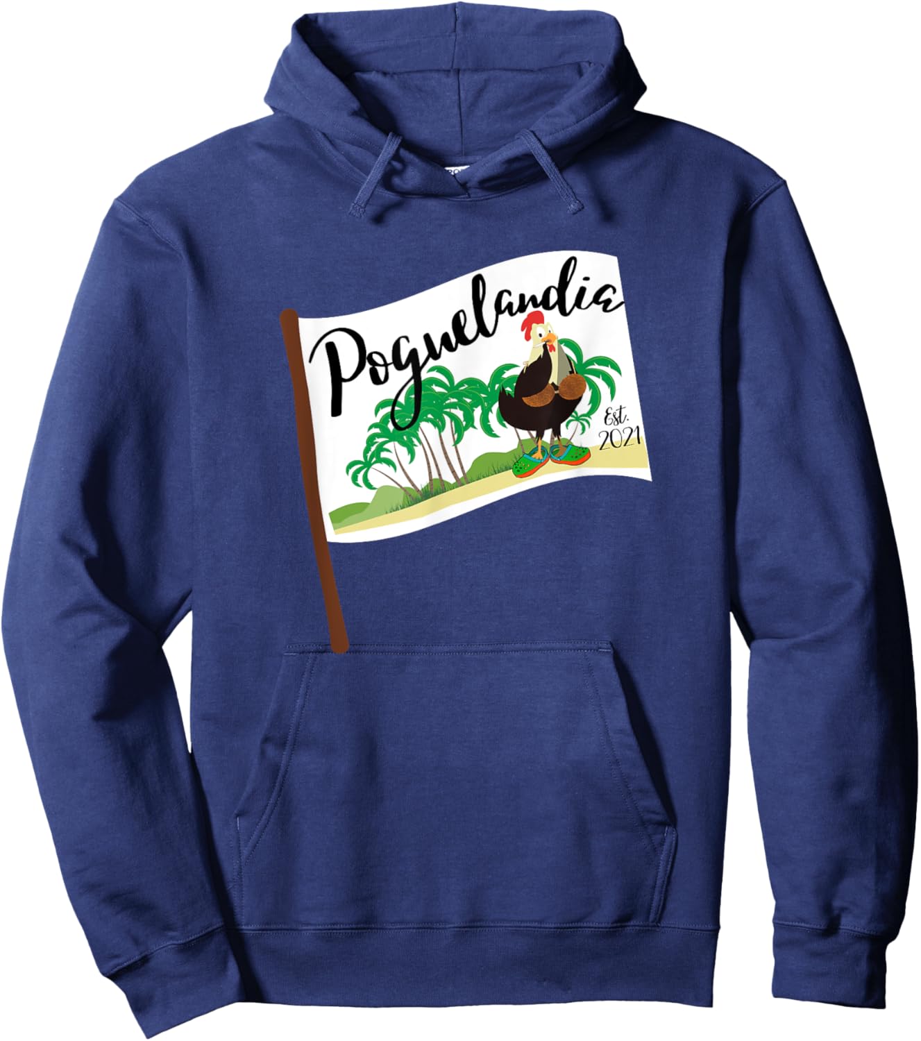 Bliss and Co. Poguelandia Flag with Chicken in Coconut Bra Grey Women's Small Hoodie - Hoodie | Navy