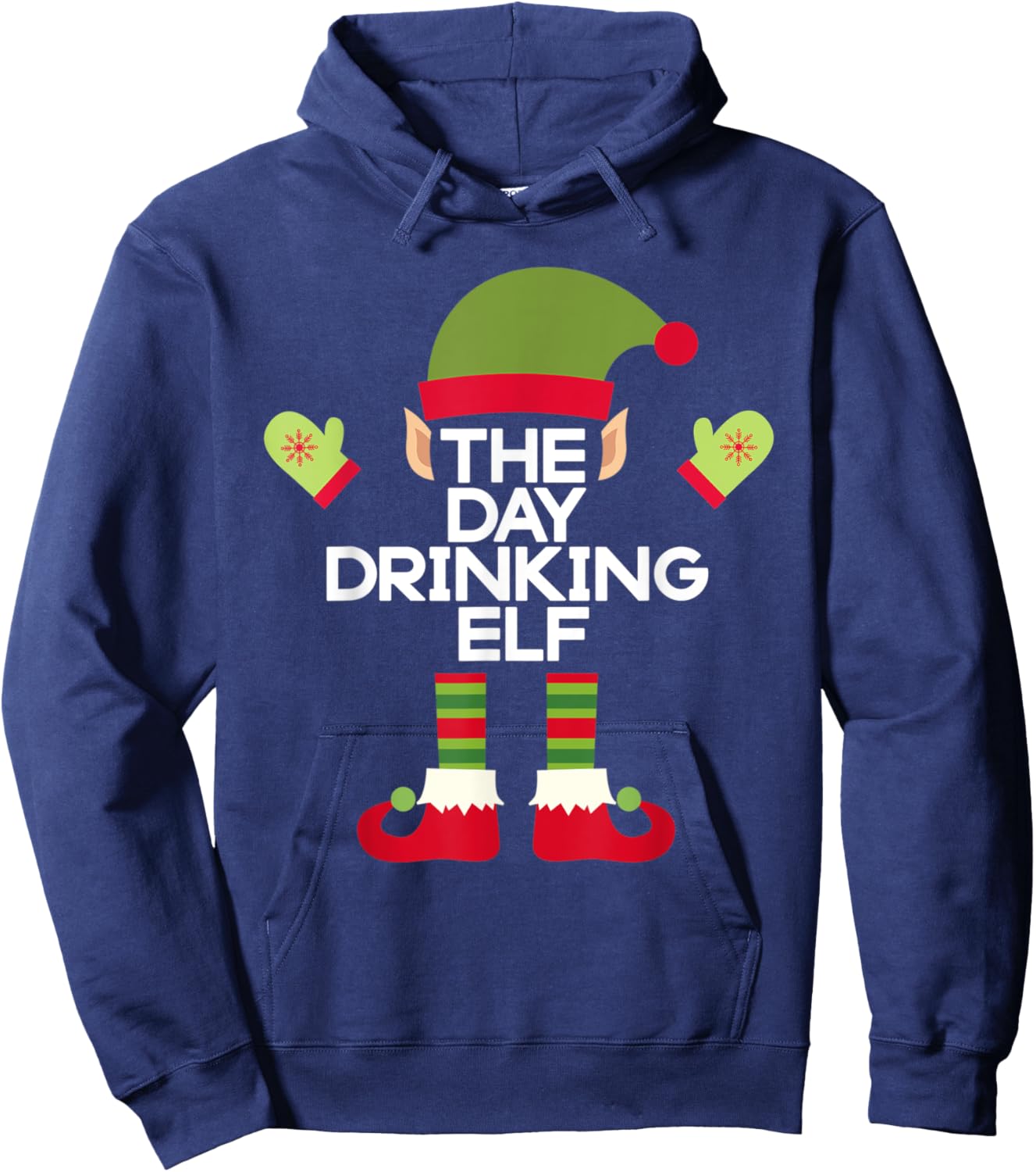 The Day Drinking Elf Funny Christmas Holiday Hoodie - Hoodie | Navy