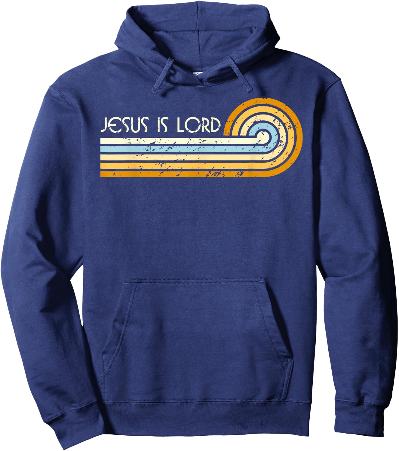 Retro Groovy 1970s 1980s Jesus is Lord Romans 10:9 Hoodie - Hoodie | Navy