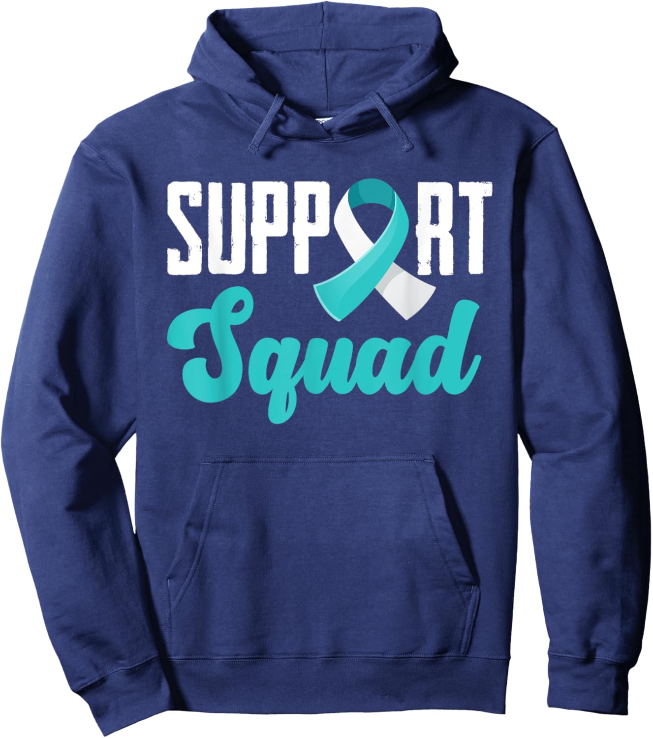 Support Squad Teal White Ribbon Cervical Cancer Awareness Hoodie - Hoodie | Navy