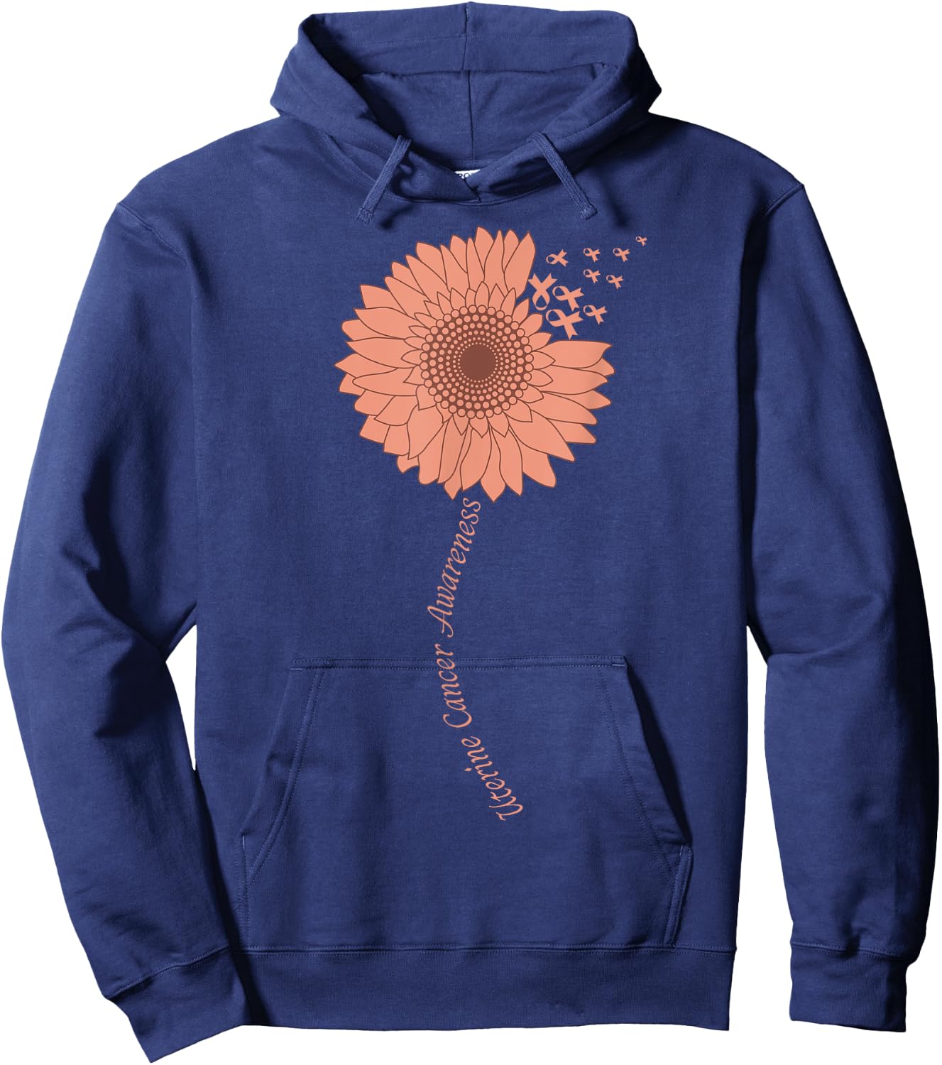 Uterine Cancer Awareness Sunflower Peachy Ribbon Hoodie - Hoodie | Navy